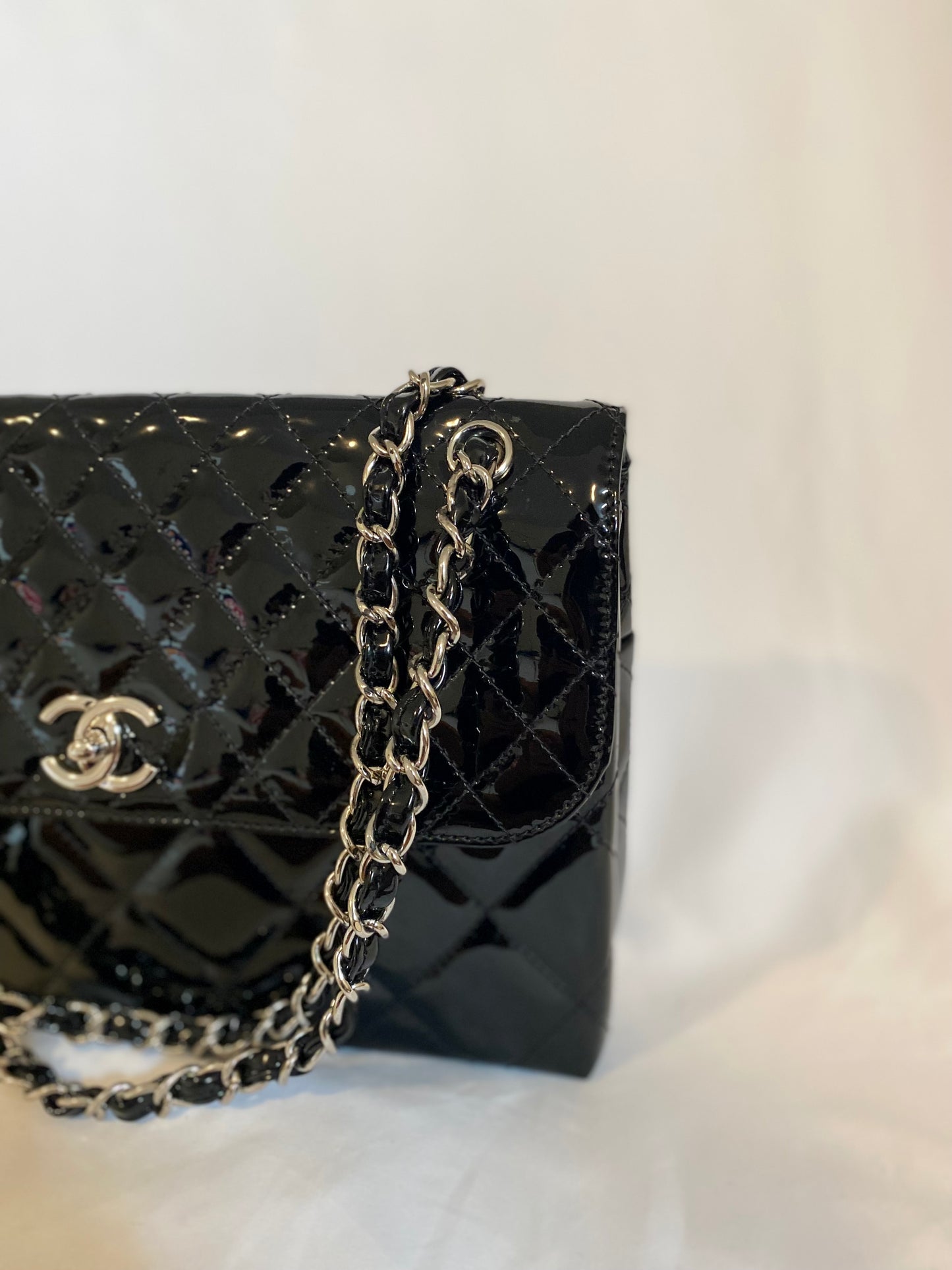 Chanel Maxi Patent Leather Silver Hardware