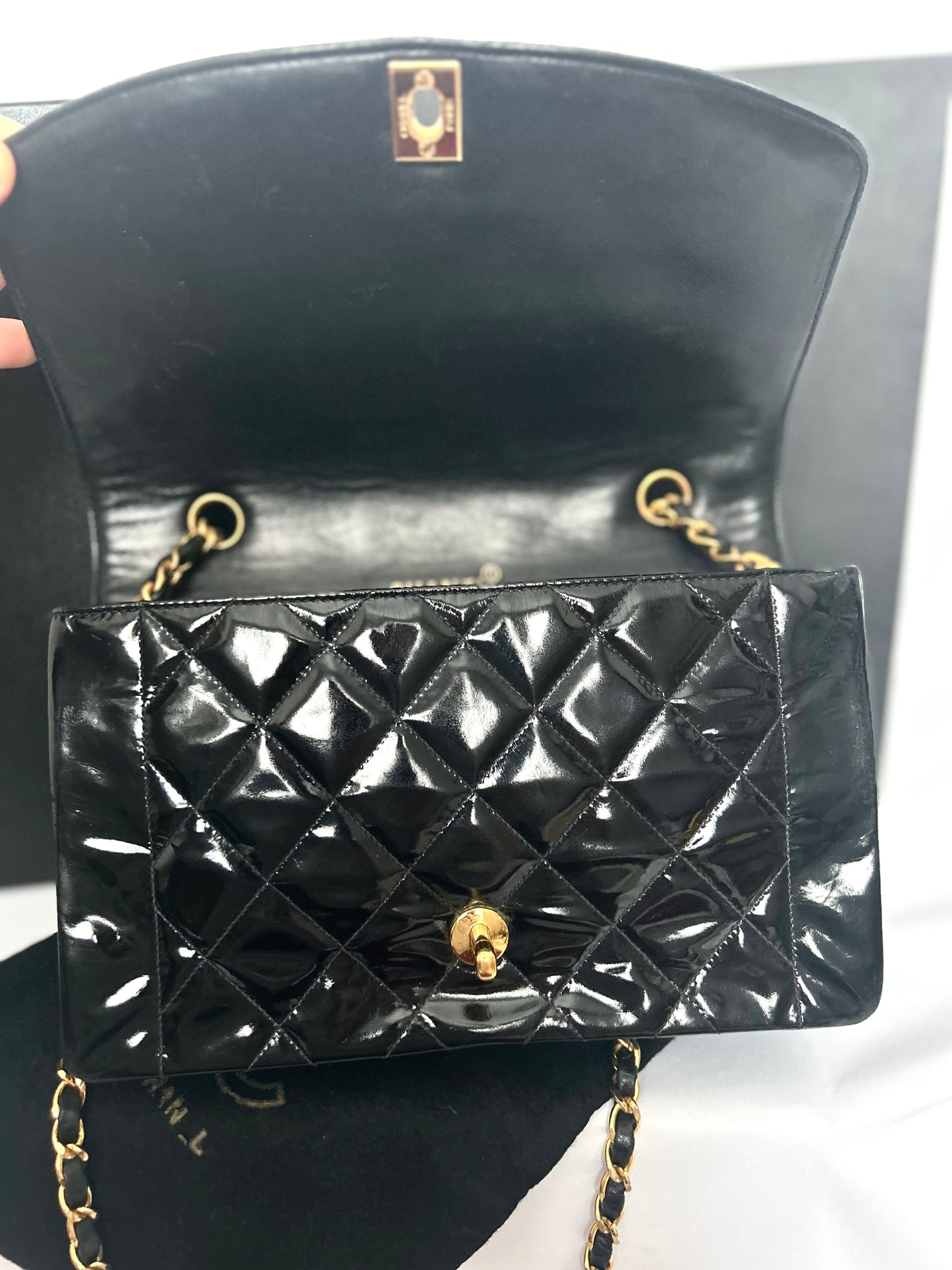 Authentic Chanel Patent Leather Diana Flap Bag
