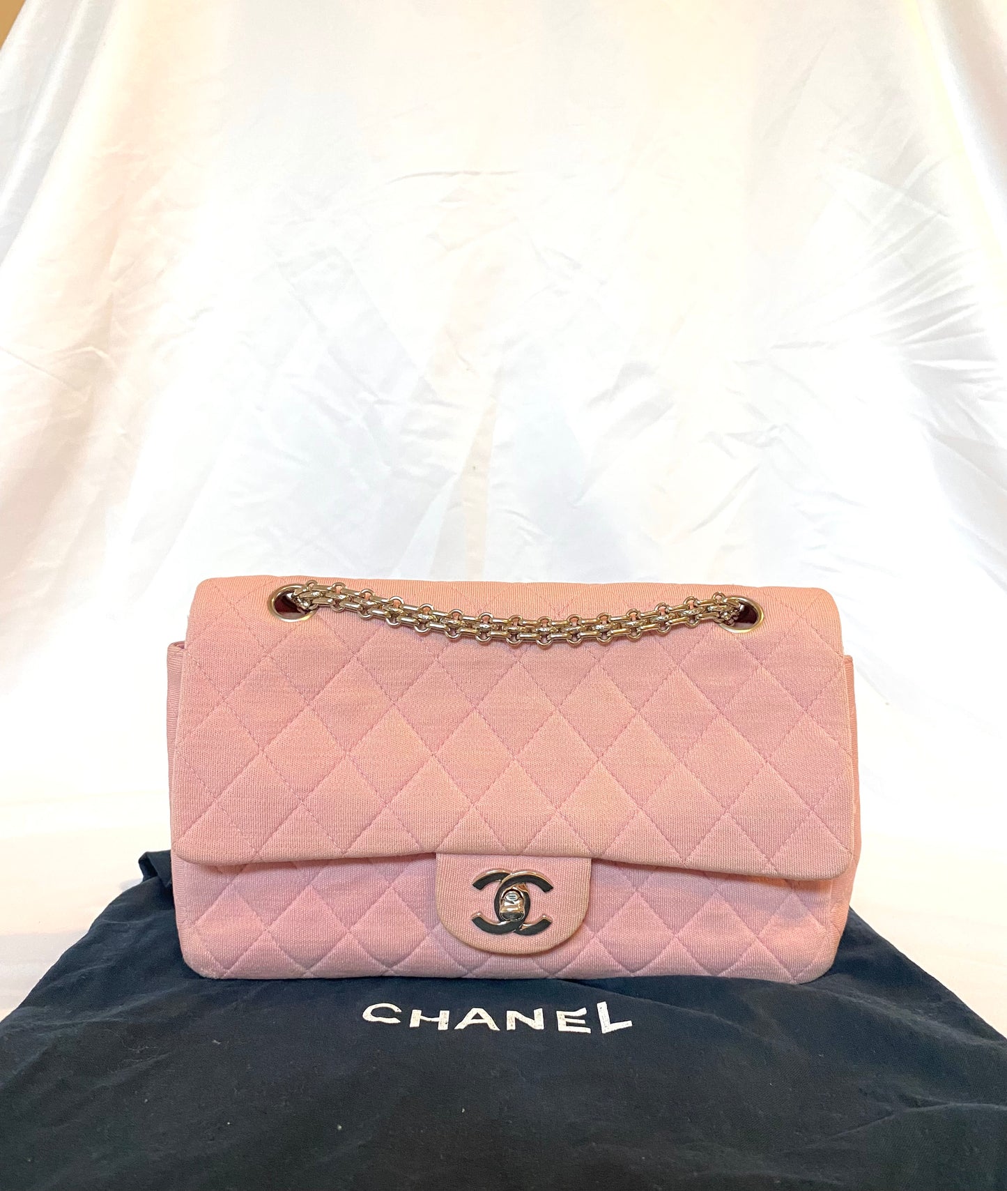 Pink Chanel Jersey Classic Flap