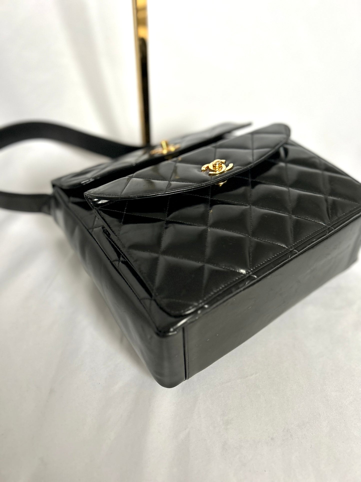 Chanel Double Turnlock Patent Leather Shoulder Bag