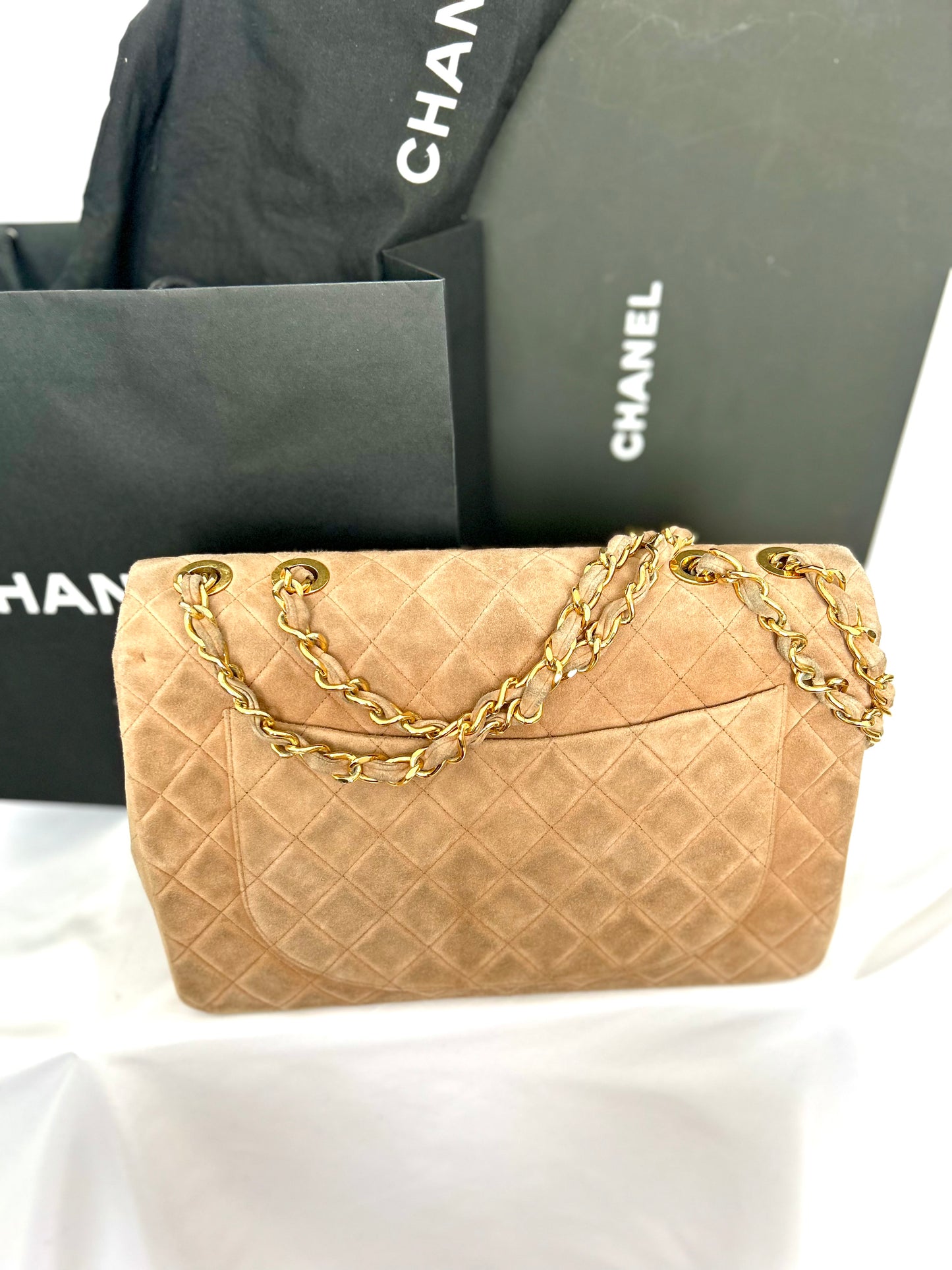 Chanel Brown Suede Maxi Flap Bag