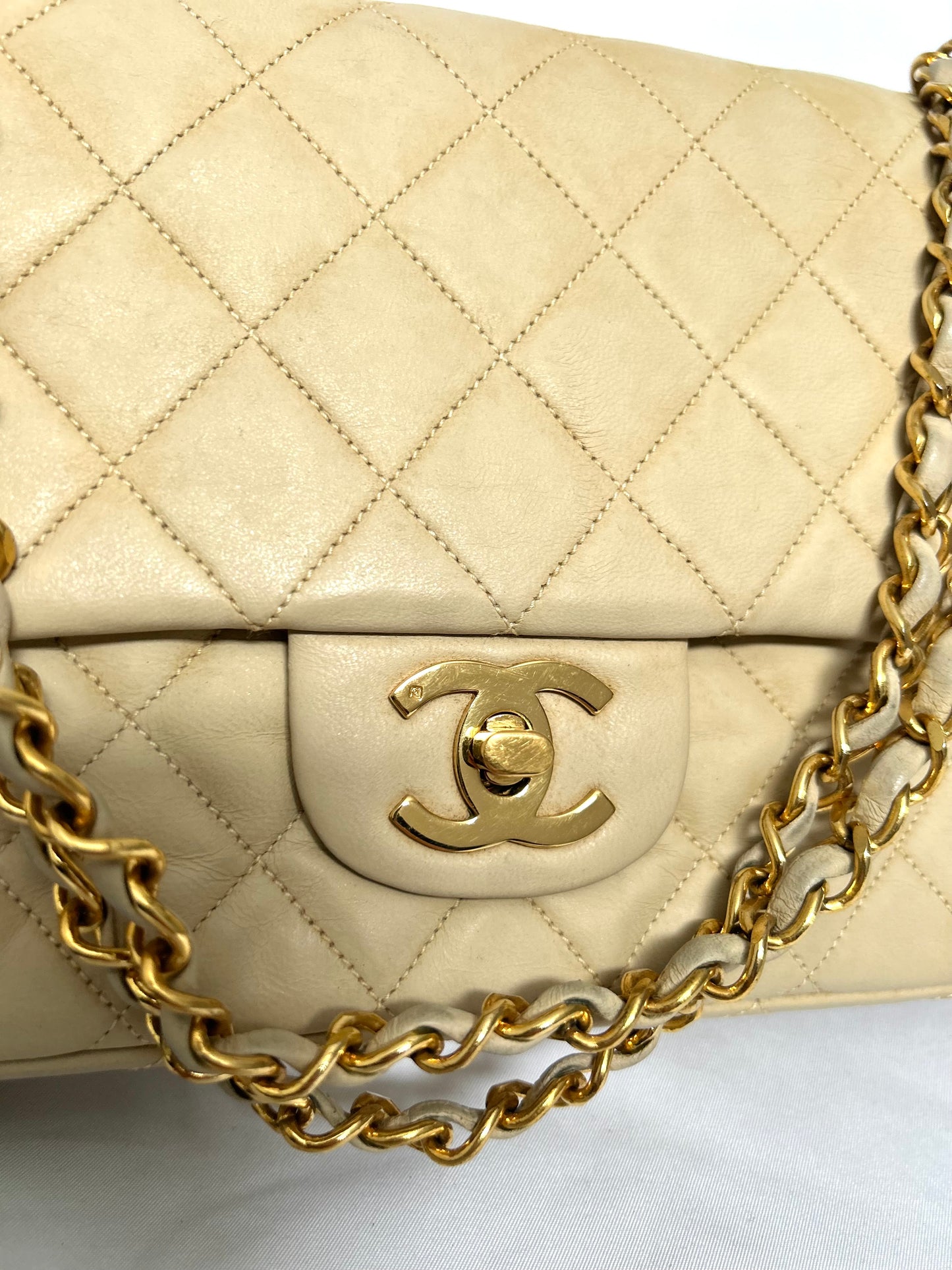 Chanel Beige Lambskin Classic Flap