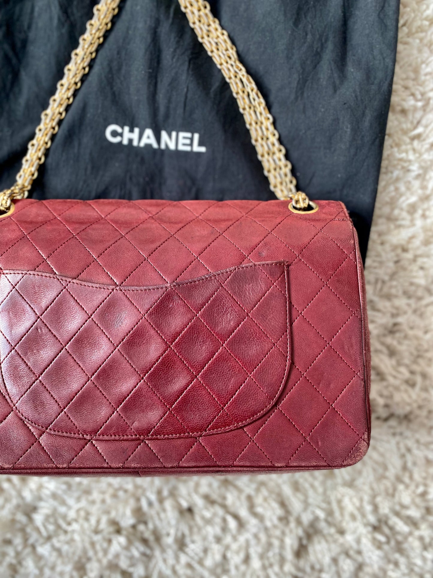 Burgundy Lambskin Chanel Double Flap