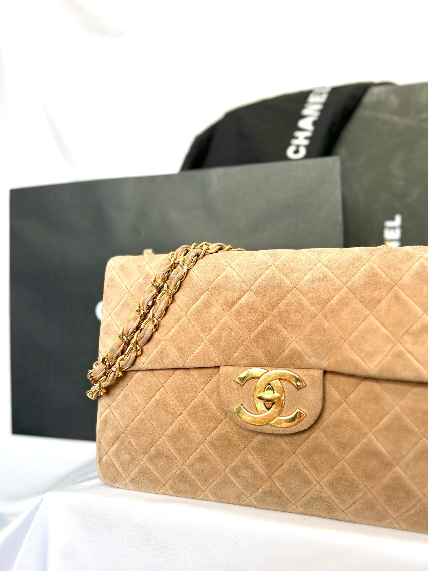 Chanel Brown Suede Maxi Flap Bag