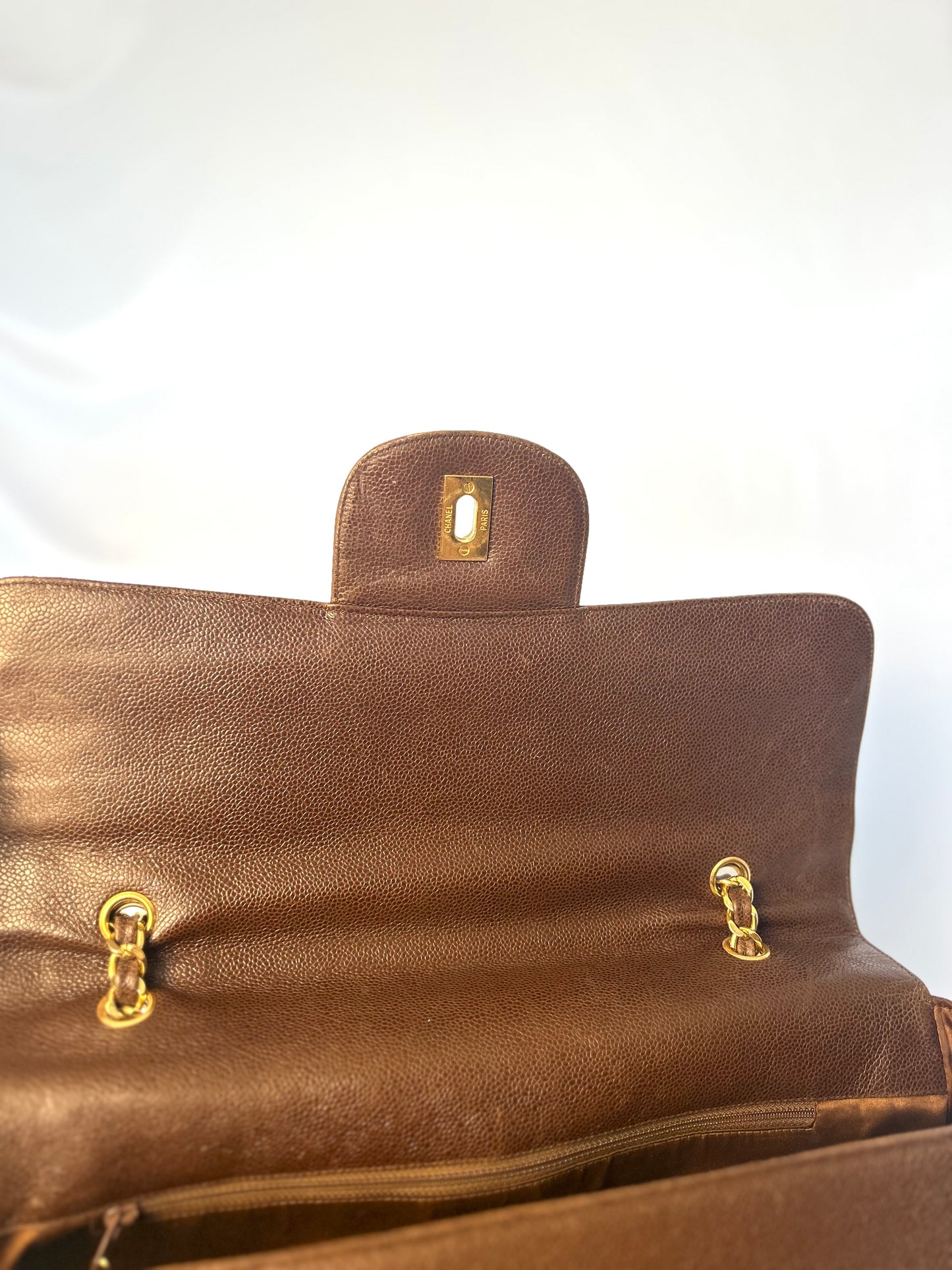 Authentic Chanel Vintage Caviar Supermodel XL Brown Flap Bag
