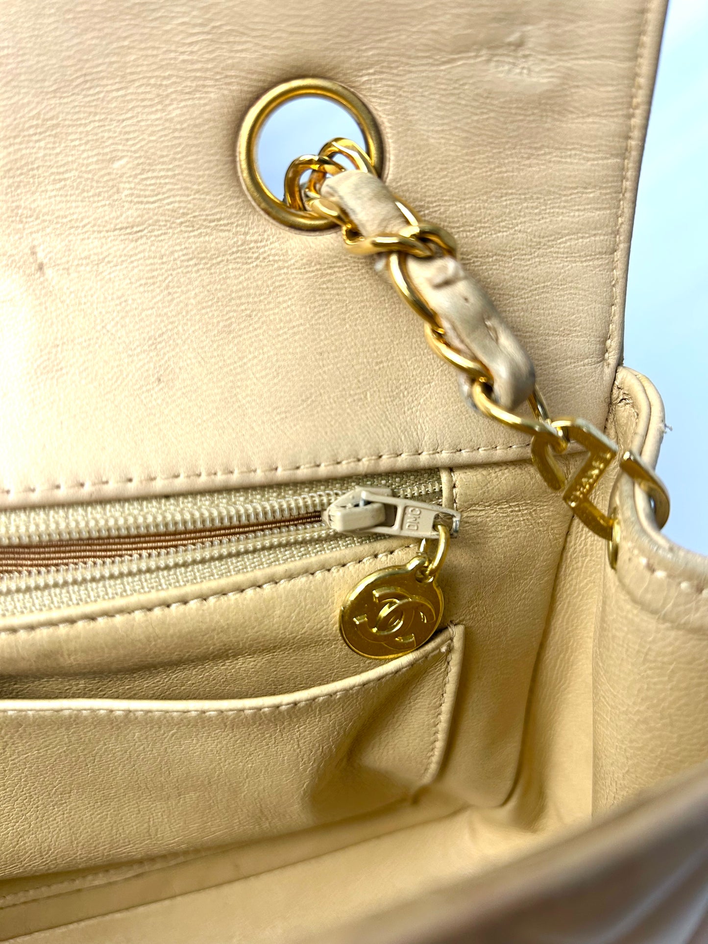Authentic Vintage Chanel Beige Lambskin Diana Flap Bag