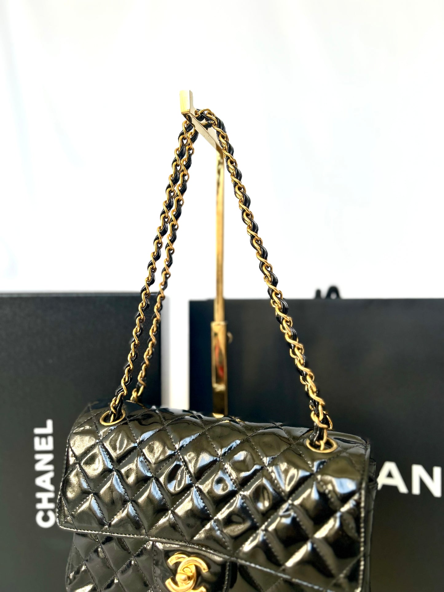 Double Faced Chanel Patent Leather Flap Bag Purse Shoulder Bag