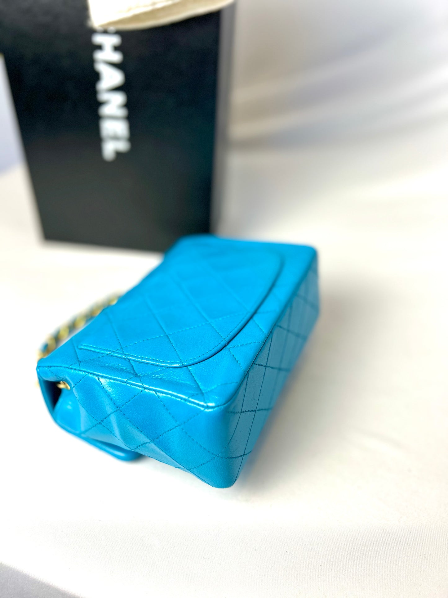 Chanel Aqua Blue Lambskin Mini Square