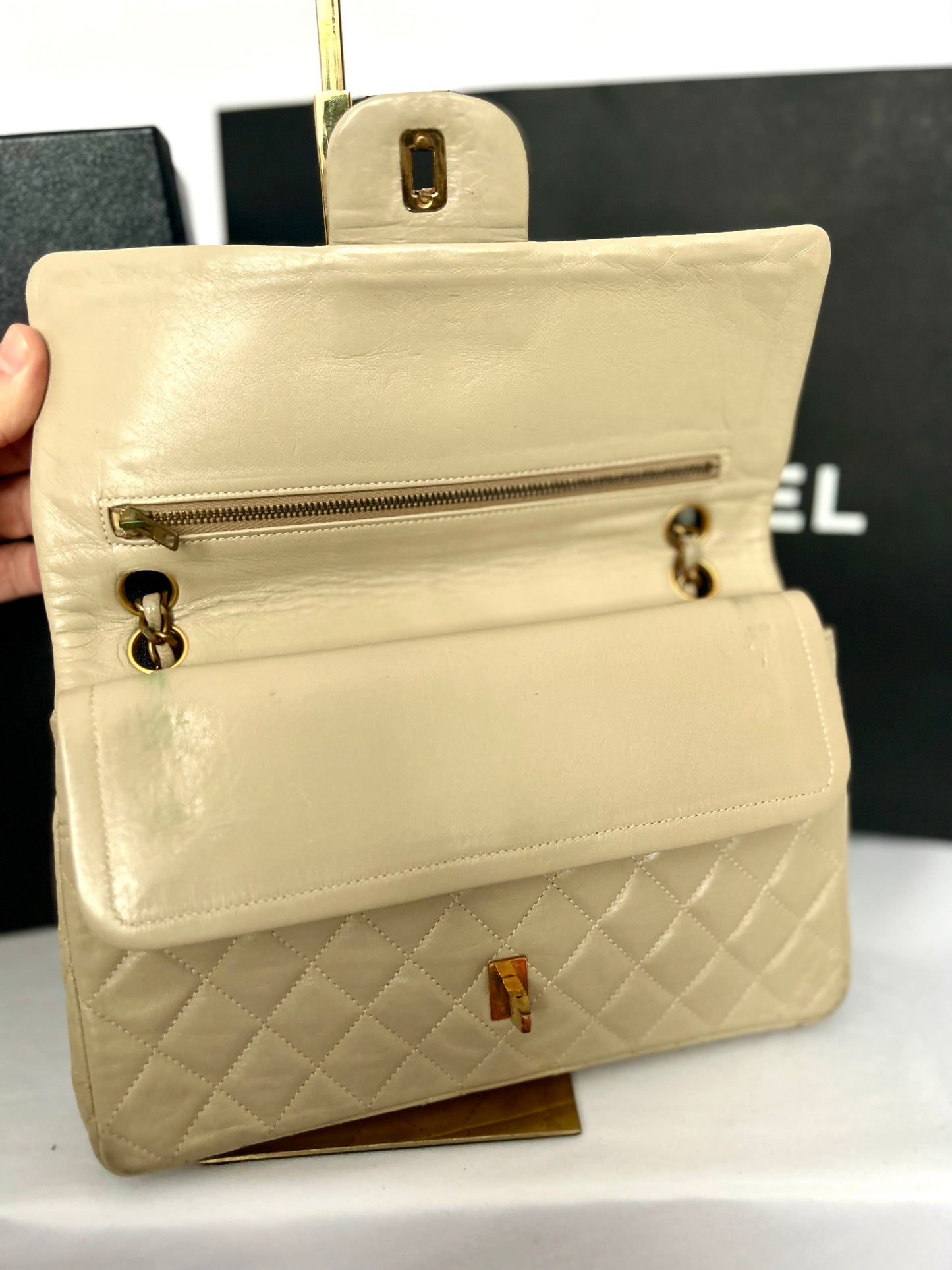 Beige Lambskin Medium Classic Flap