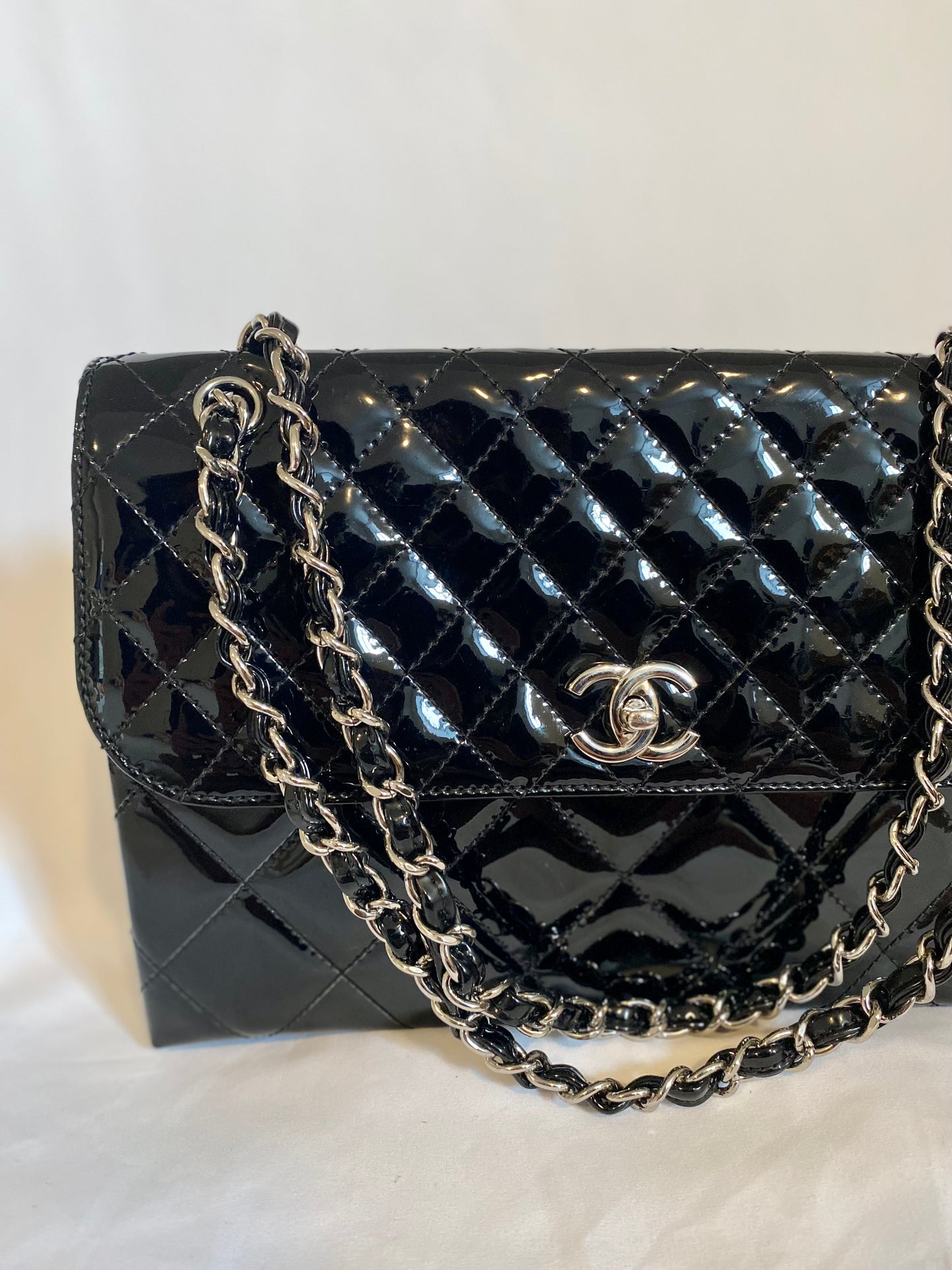 Chanel Maxi Patent Leather Silver Hardware