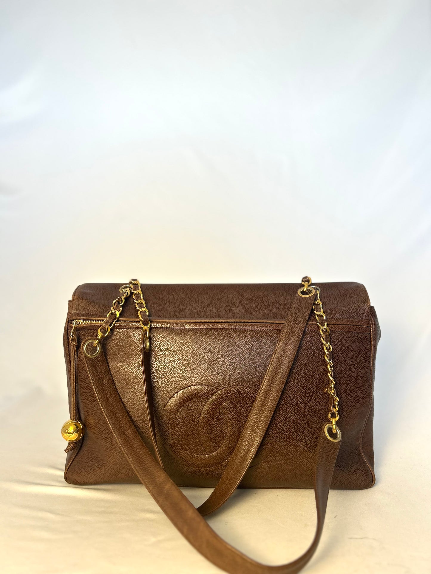 Authentic Chanel Vintage Caviar Supermodel XL Brown Flap Bag