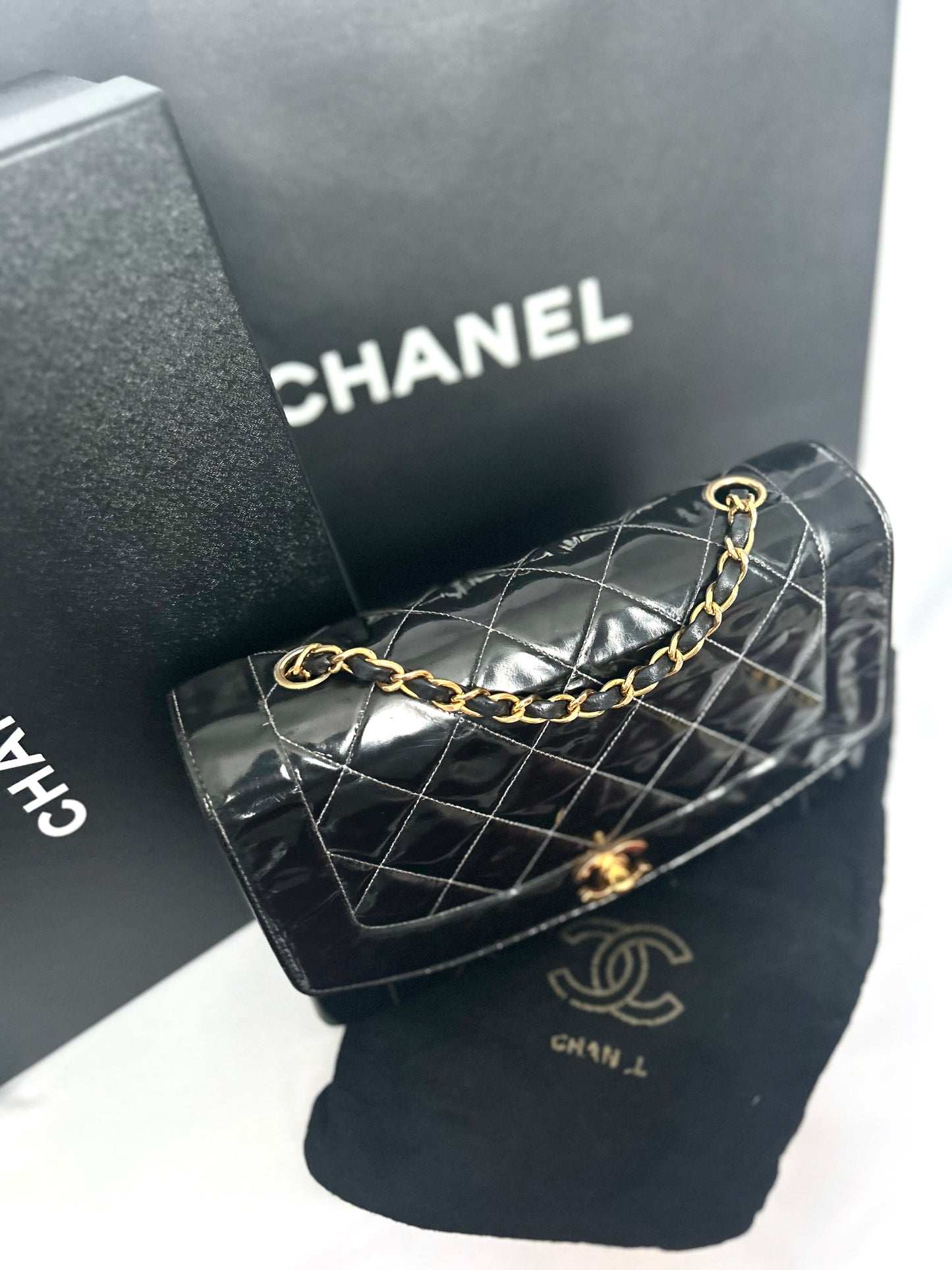 Authentic Chanel Patent Leather Diana Flap Bag