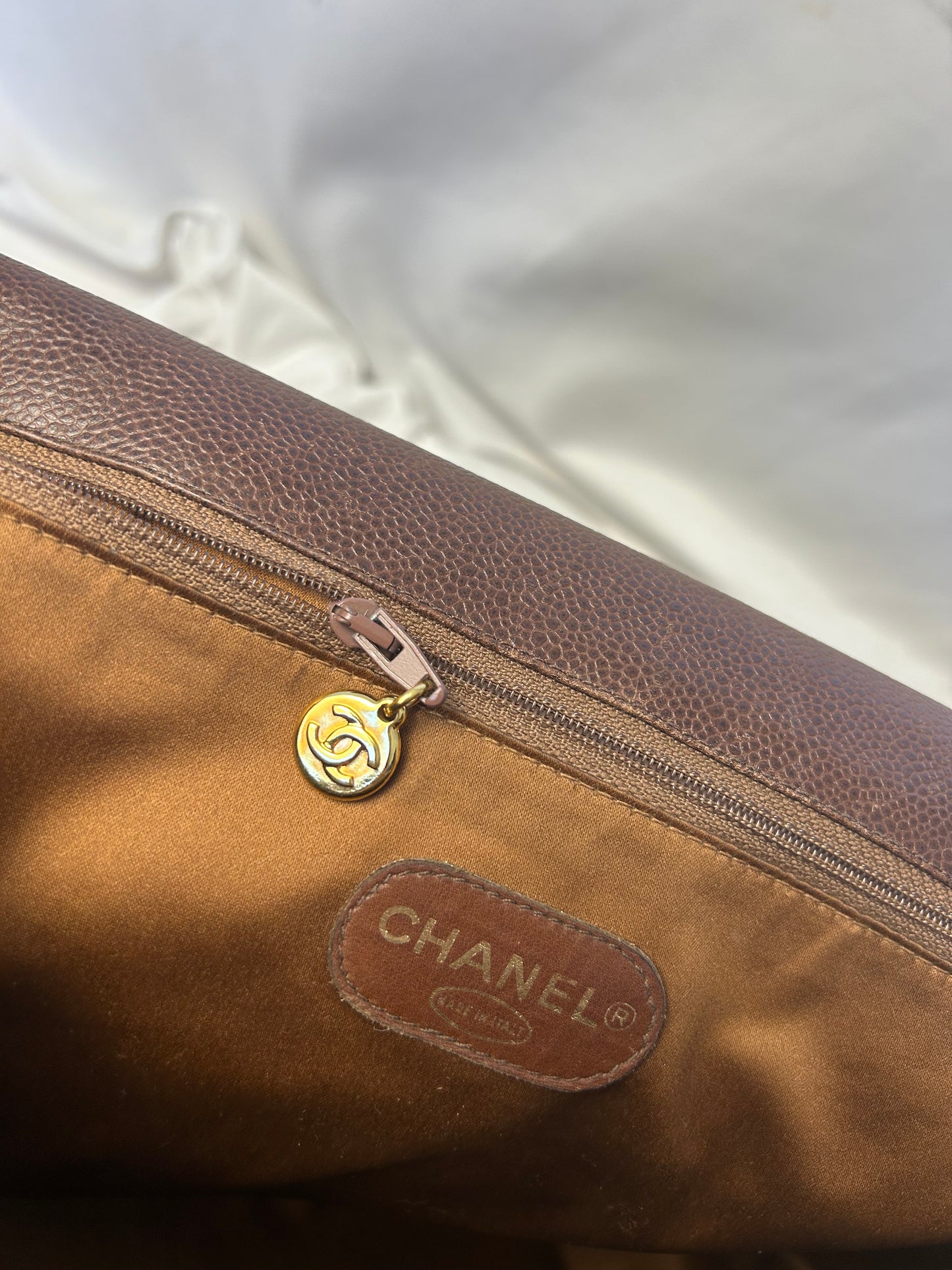 Authentic Chanel Vintage Caviar Supermodel XL Brown Flap Bag
