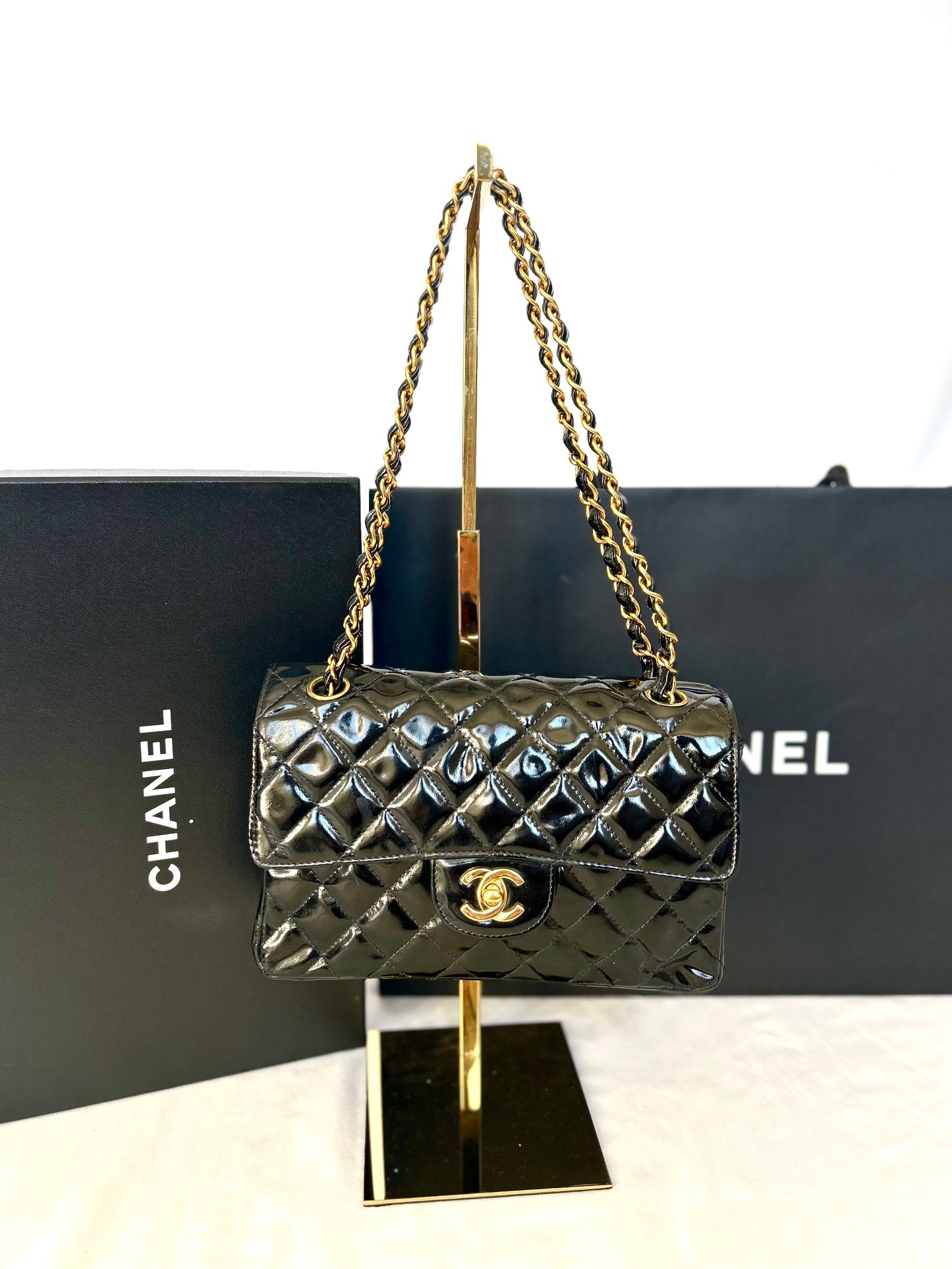Double Faced Chanel Patent Leather Flap Bag Purse Shoulder Bag
