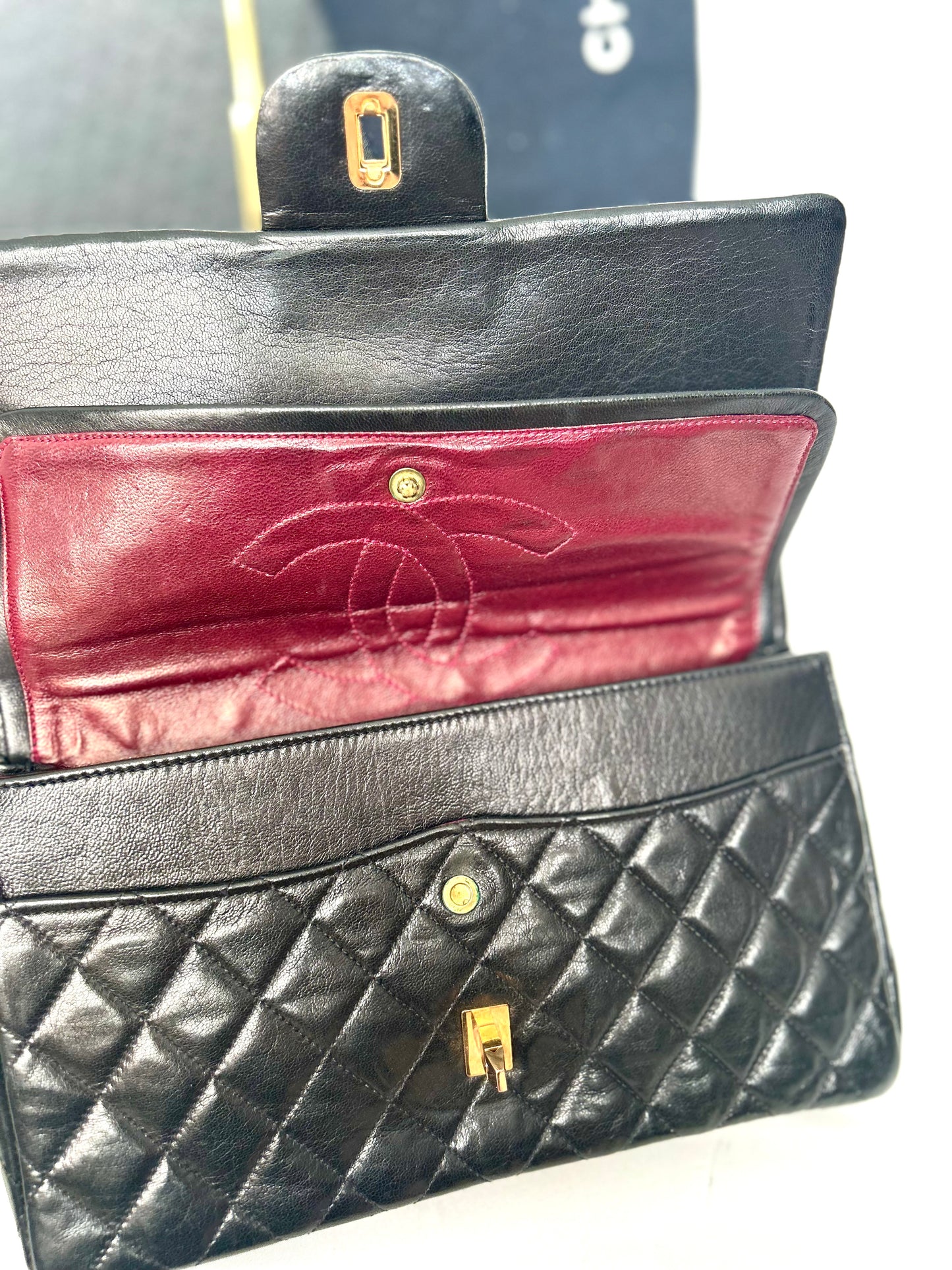 Authentic 1980s Chanel Lambskin Medium Classic Flap with 24k gold plated hardware