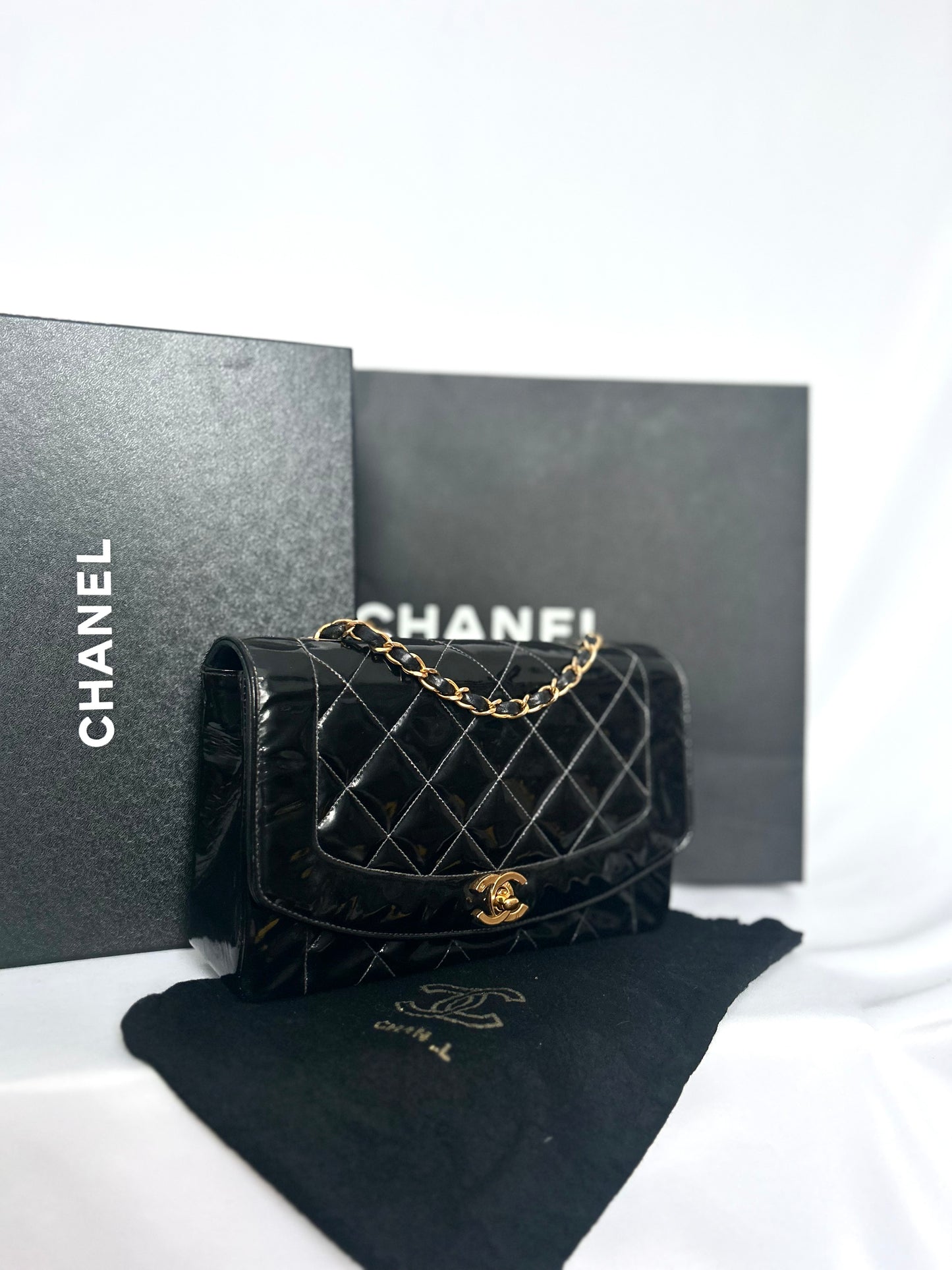 Authentic Chanel Patent Leather Diana Flap Bag