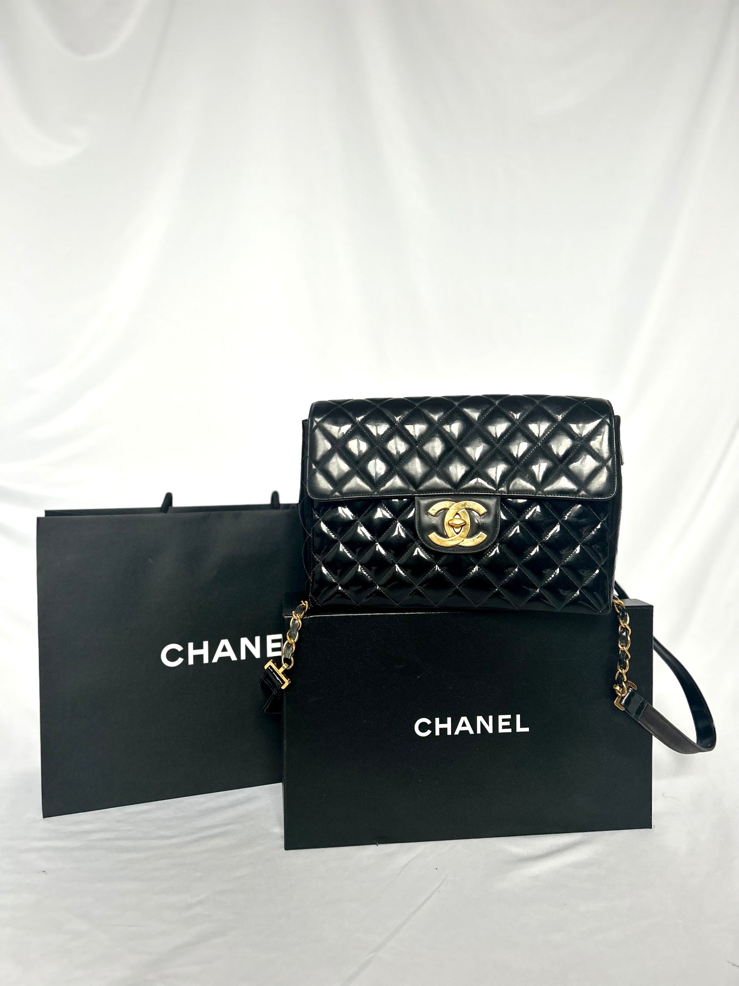 Chanel Patent Leather Jumbo CC Backpack