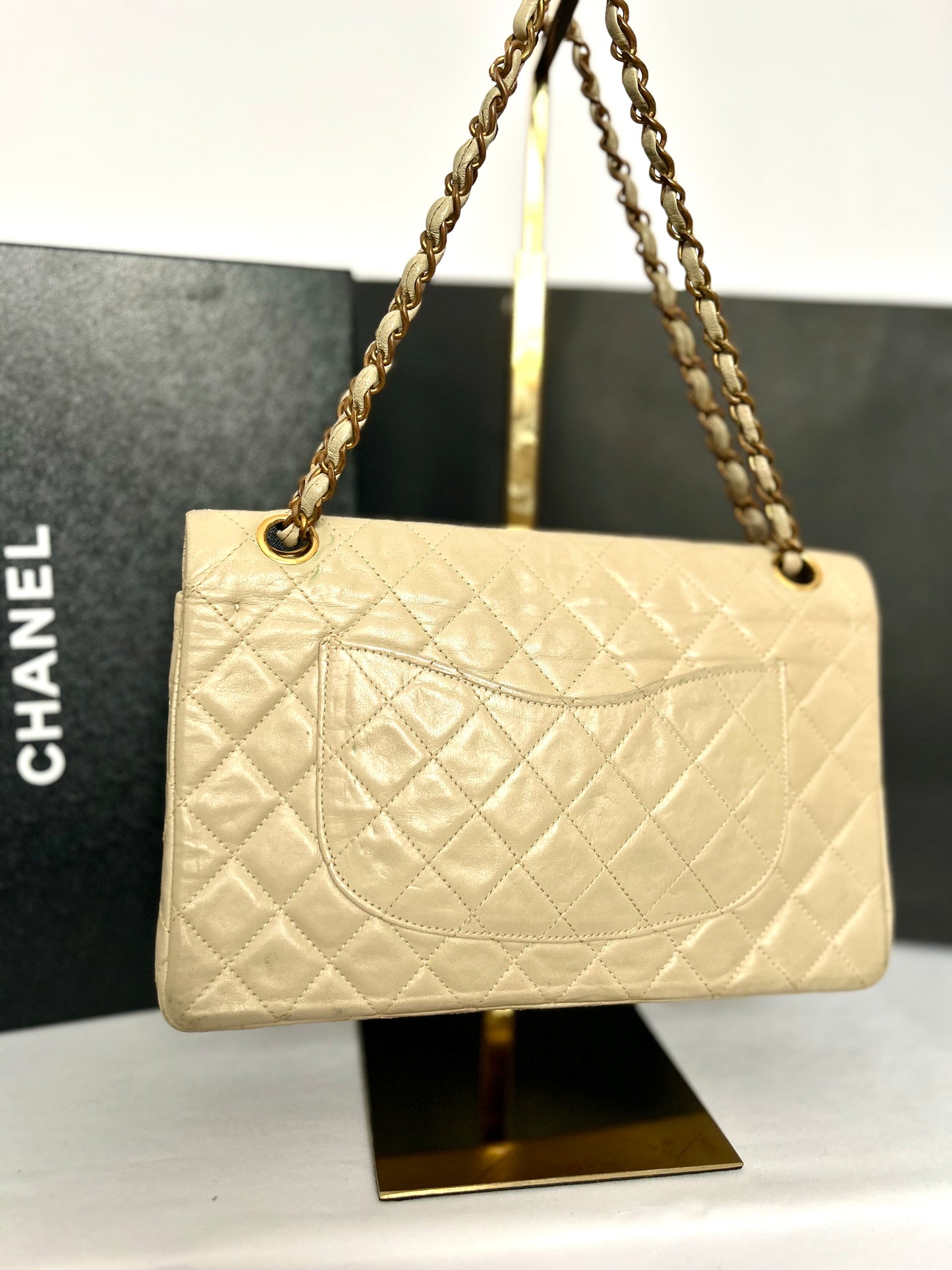 Beige Lambskin Medium Classic Flap