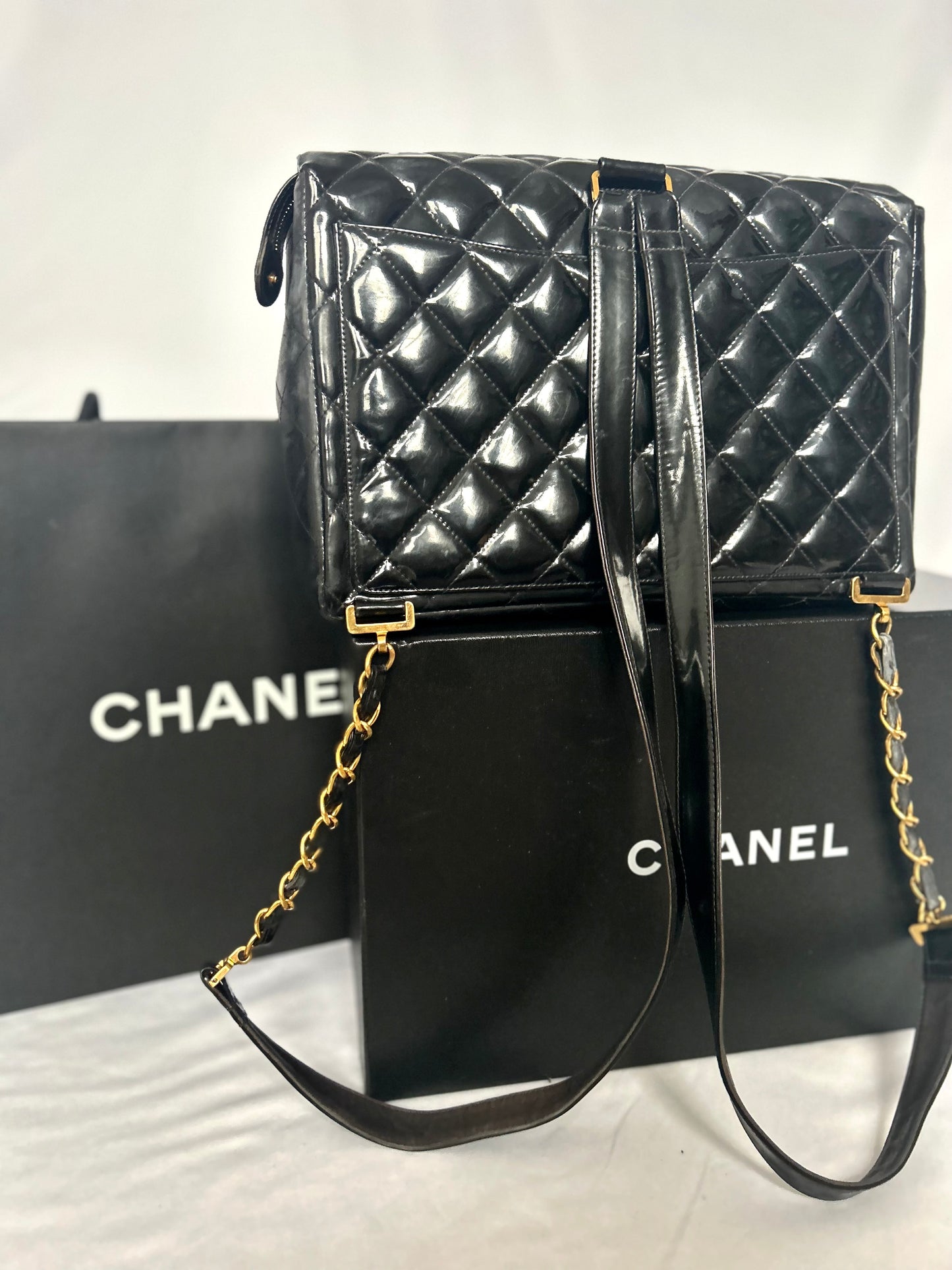Chanel Patent Leather Jumbo CC Backpack
