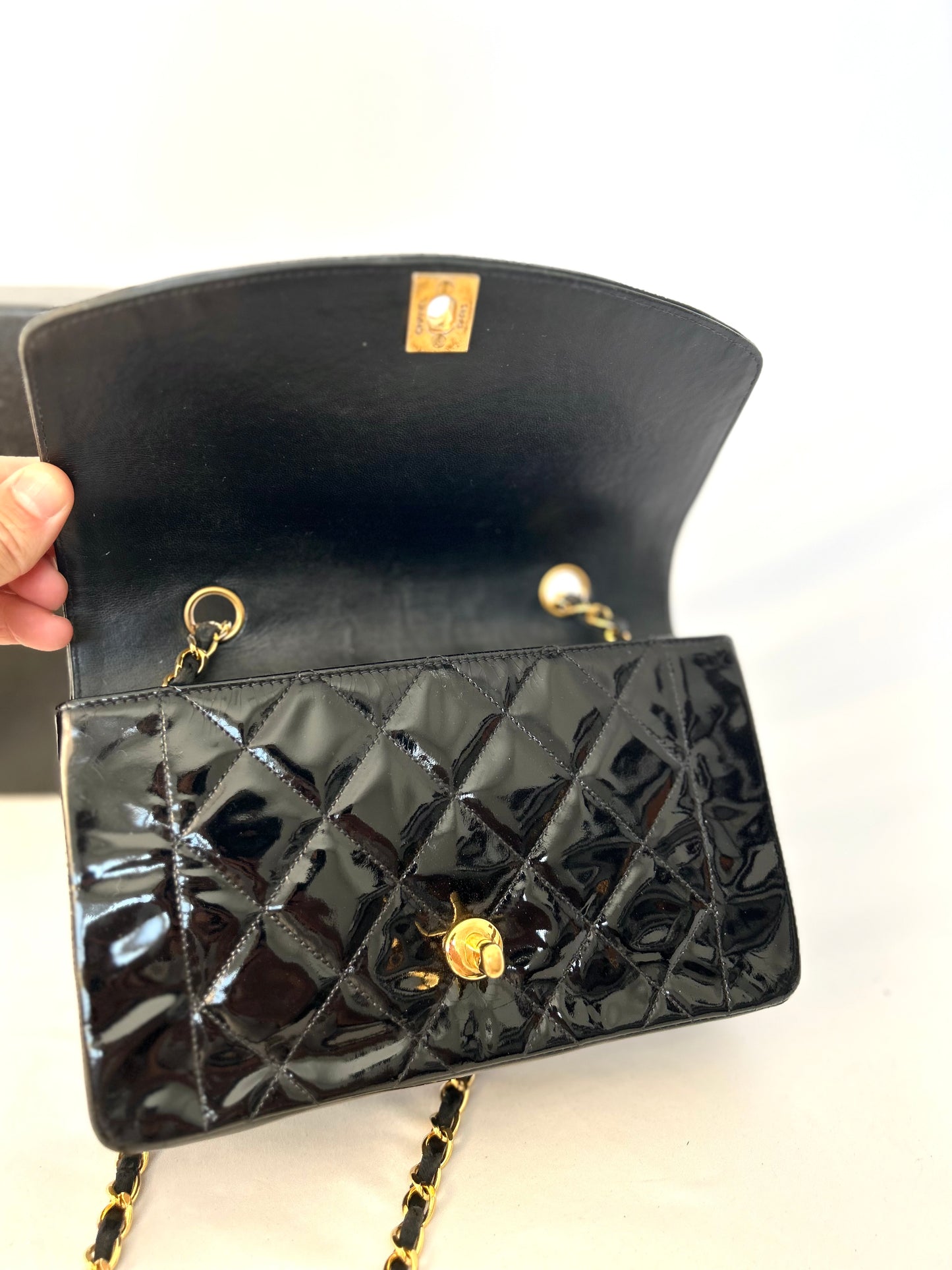 Authentic Chanel Patent Leather Small Diana Flap Bag