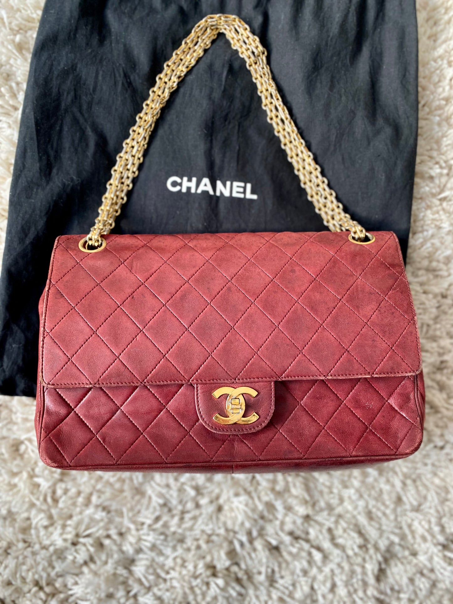 Burgundy Lambskin Chanel Double Flap