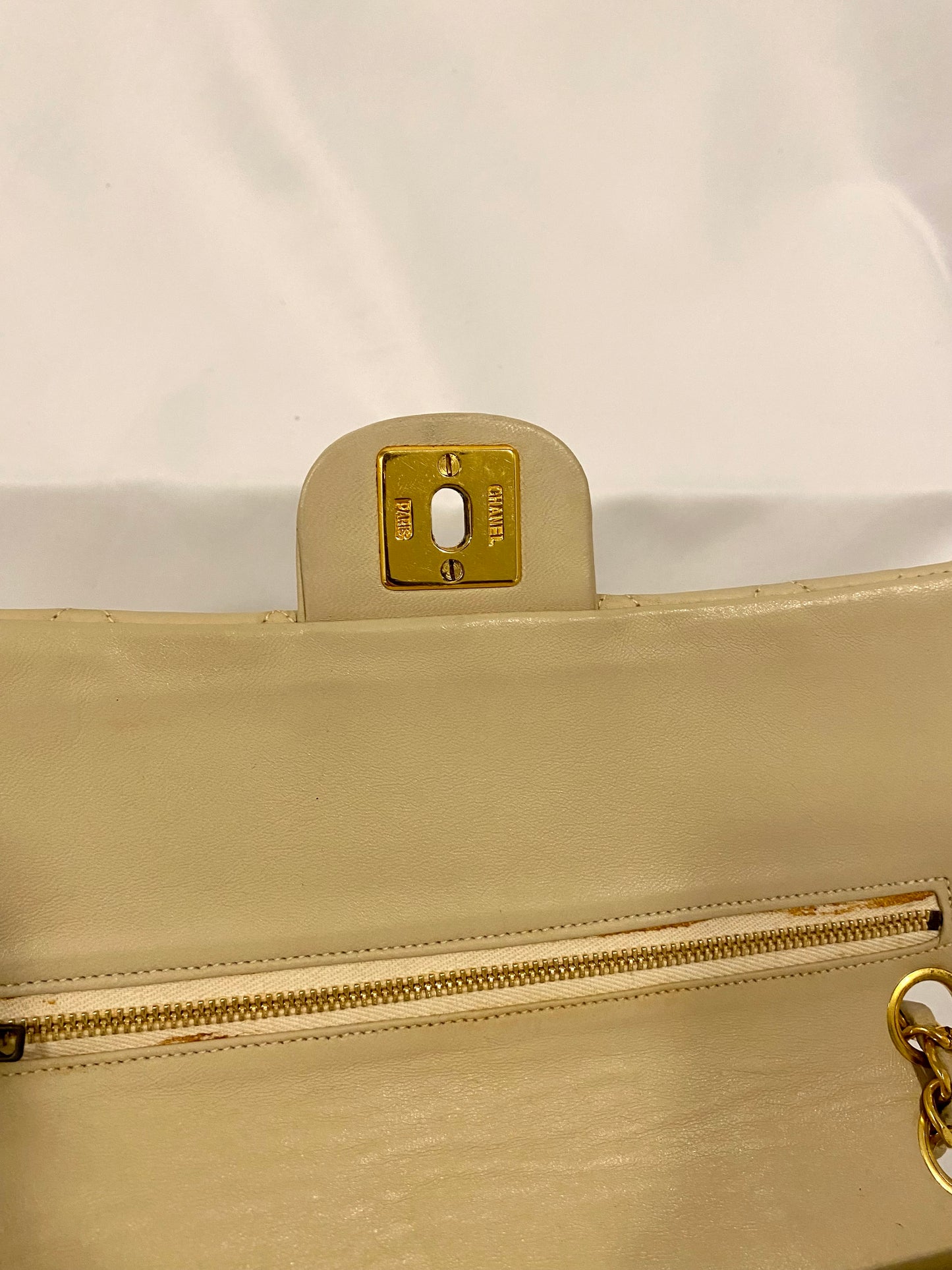 Chanel Beige Lambskin Classic Flap