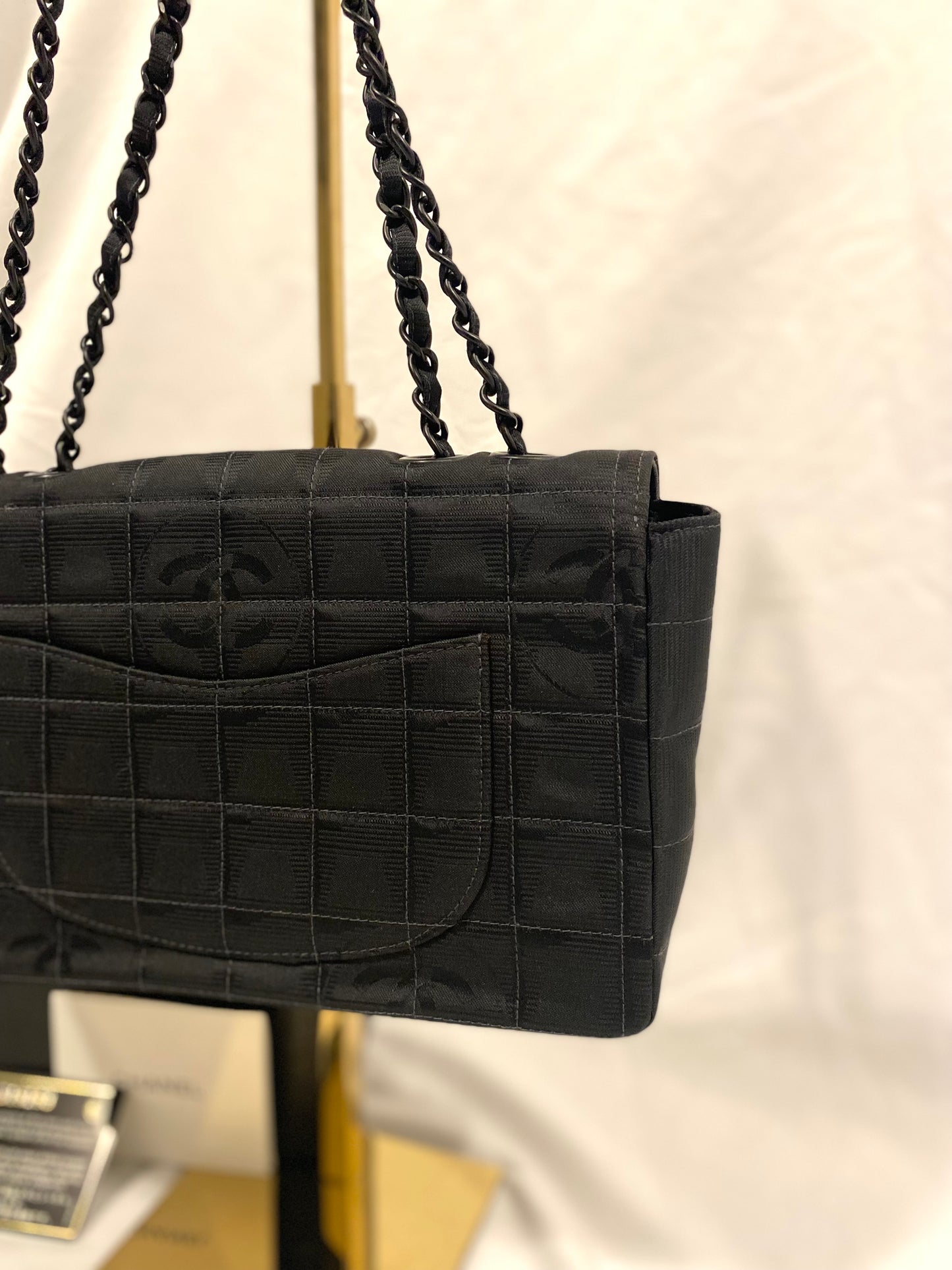 Rare Chanel Matte Black Nylon Travel Flap Bag