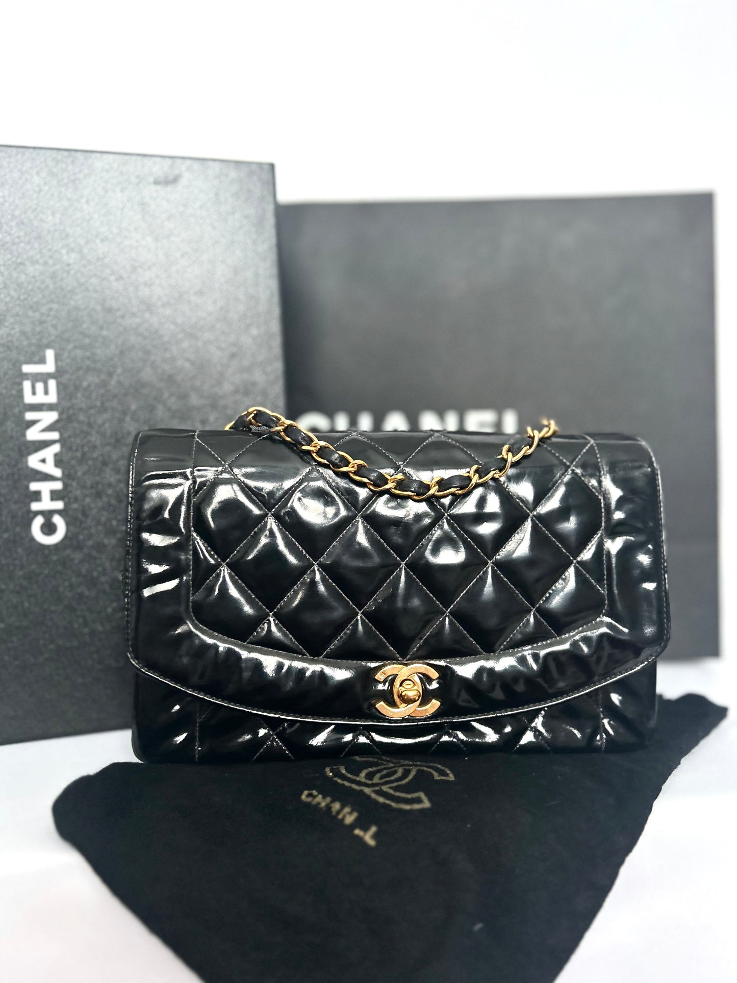 Authentic Chanel Patent Leather Diana Flap Bag