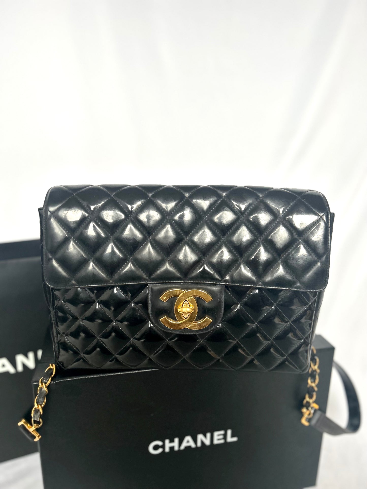 Chanel Patent Leather Jumbo CC Backpack