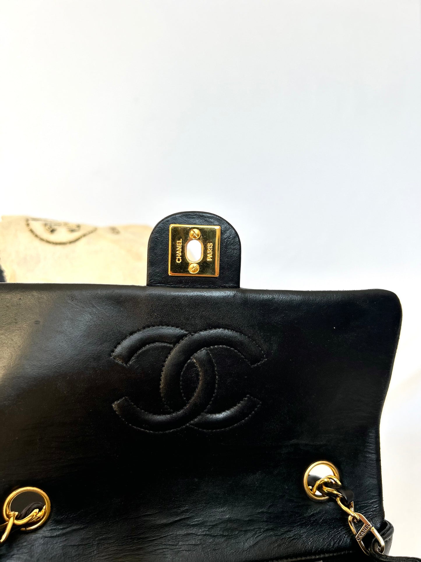 Authentic Chanel Black Lambskin Mini Square Flap Bag