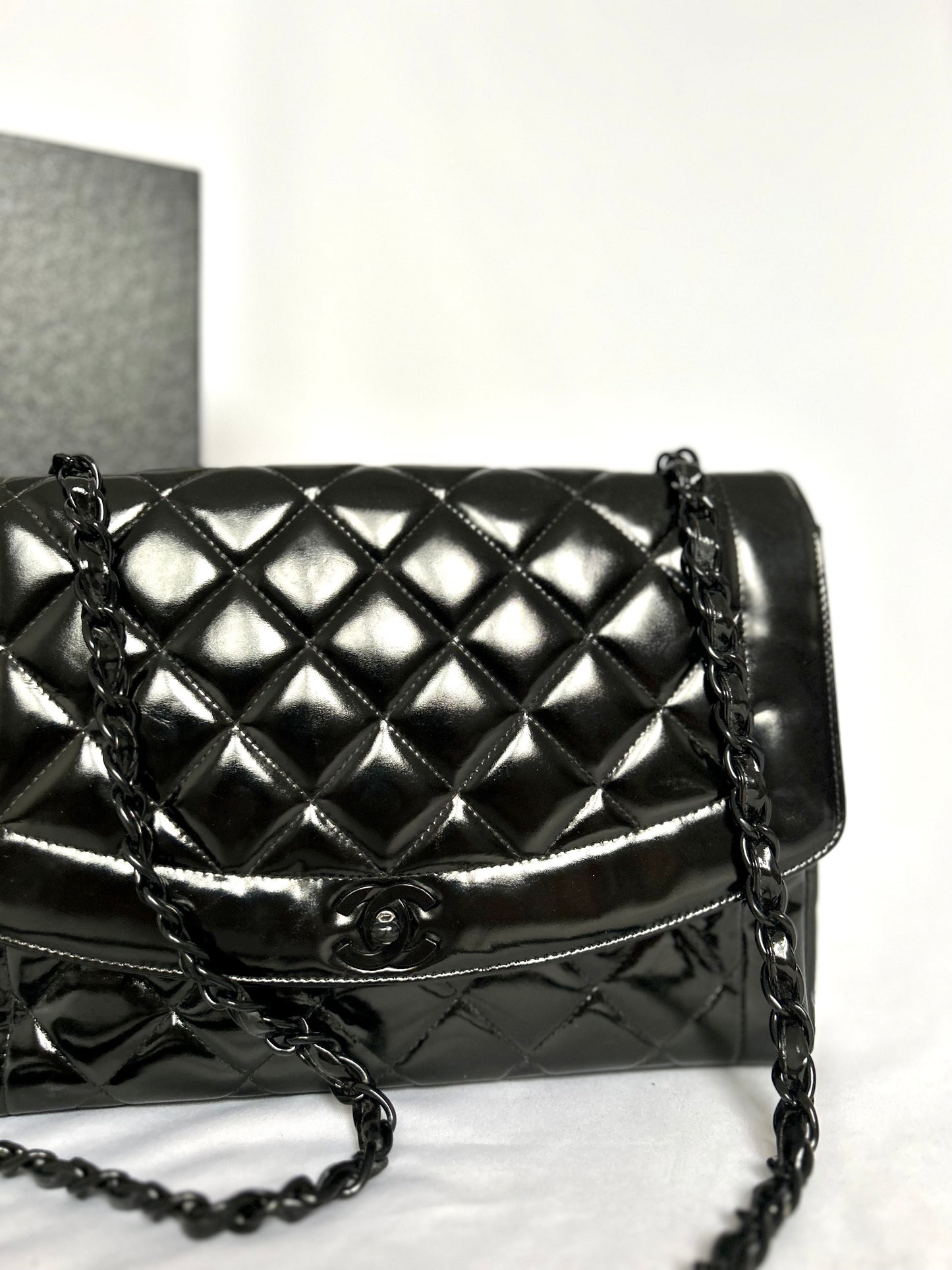 Chanel So-Black Medium Diana Patent Flap Bag