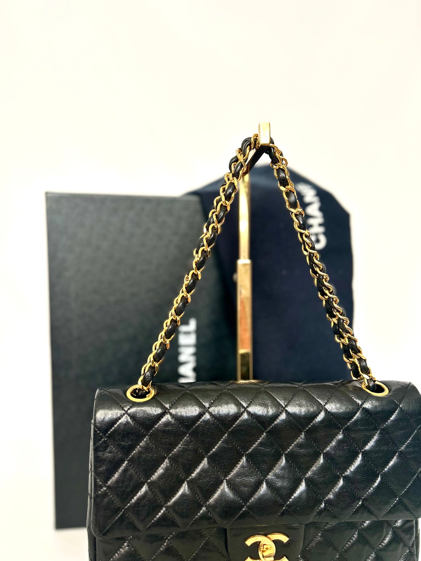 Authentic 1980s Chanel Lambskin Medium Classic Flap with 24k gold plated hardware