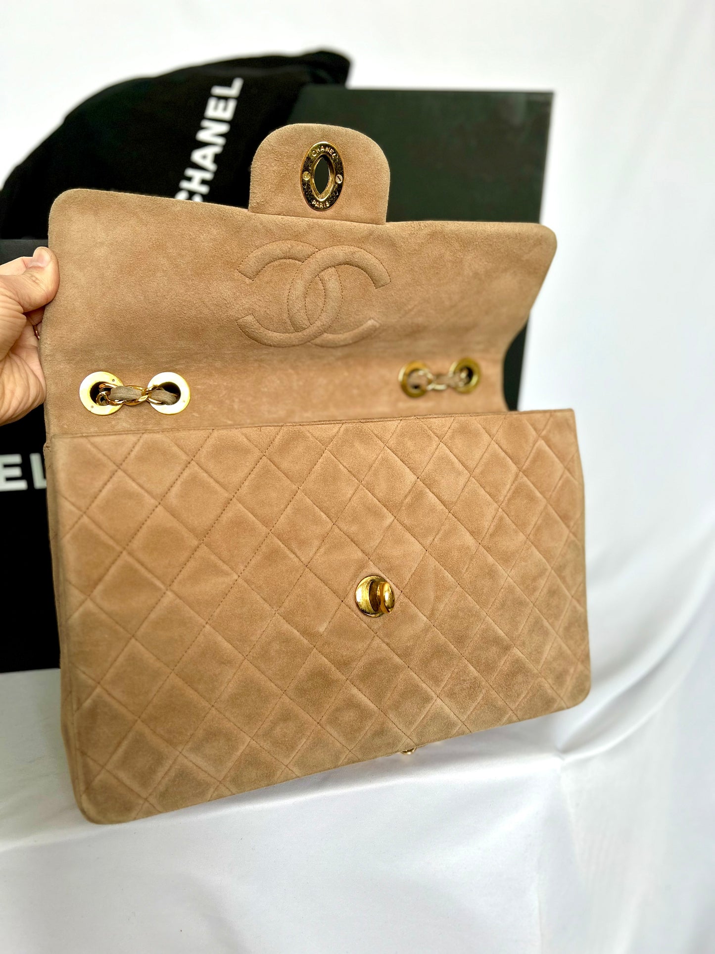 Chanel Brown Suede Maxi Flap Bag