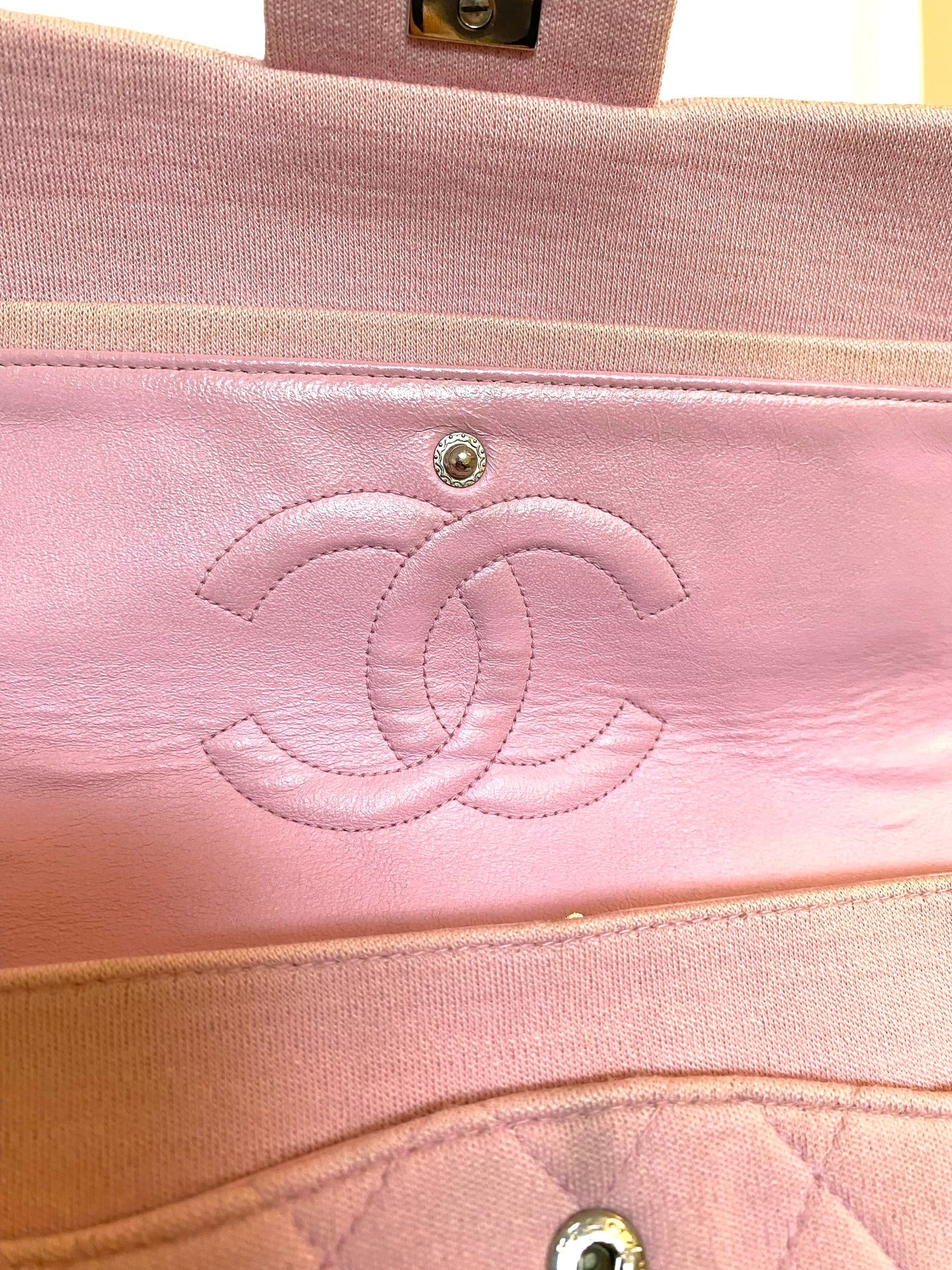 Pink Chanel Jersey Classic Flap