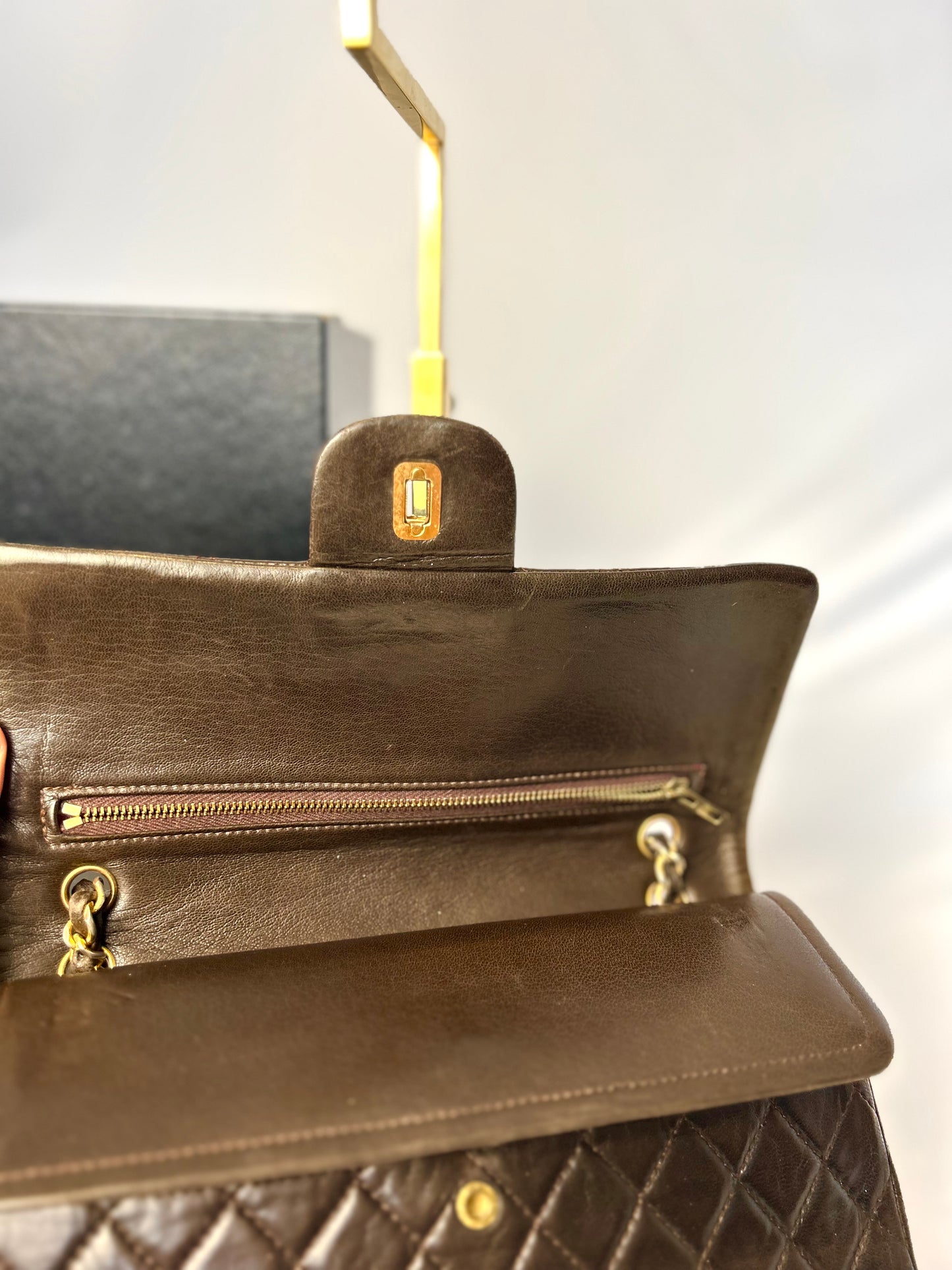 Chocolate Brown Chanel 1980s Vintage Medium Lambskin Classic Flap & Chanel Sneakers