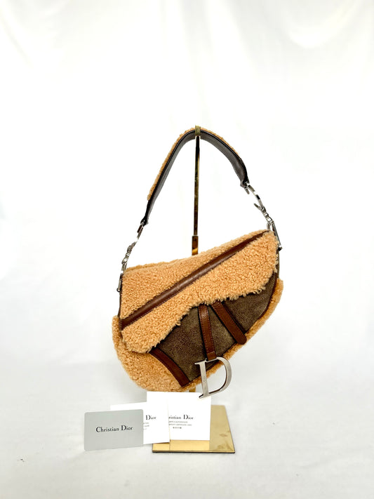 Dior Shearling 2005 Flight Galliano Saddle Bag
