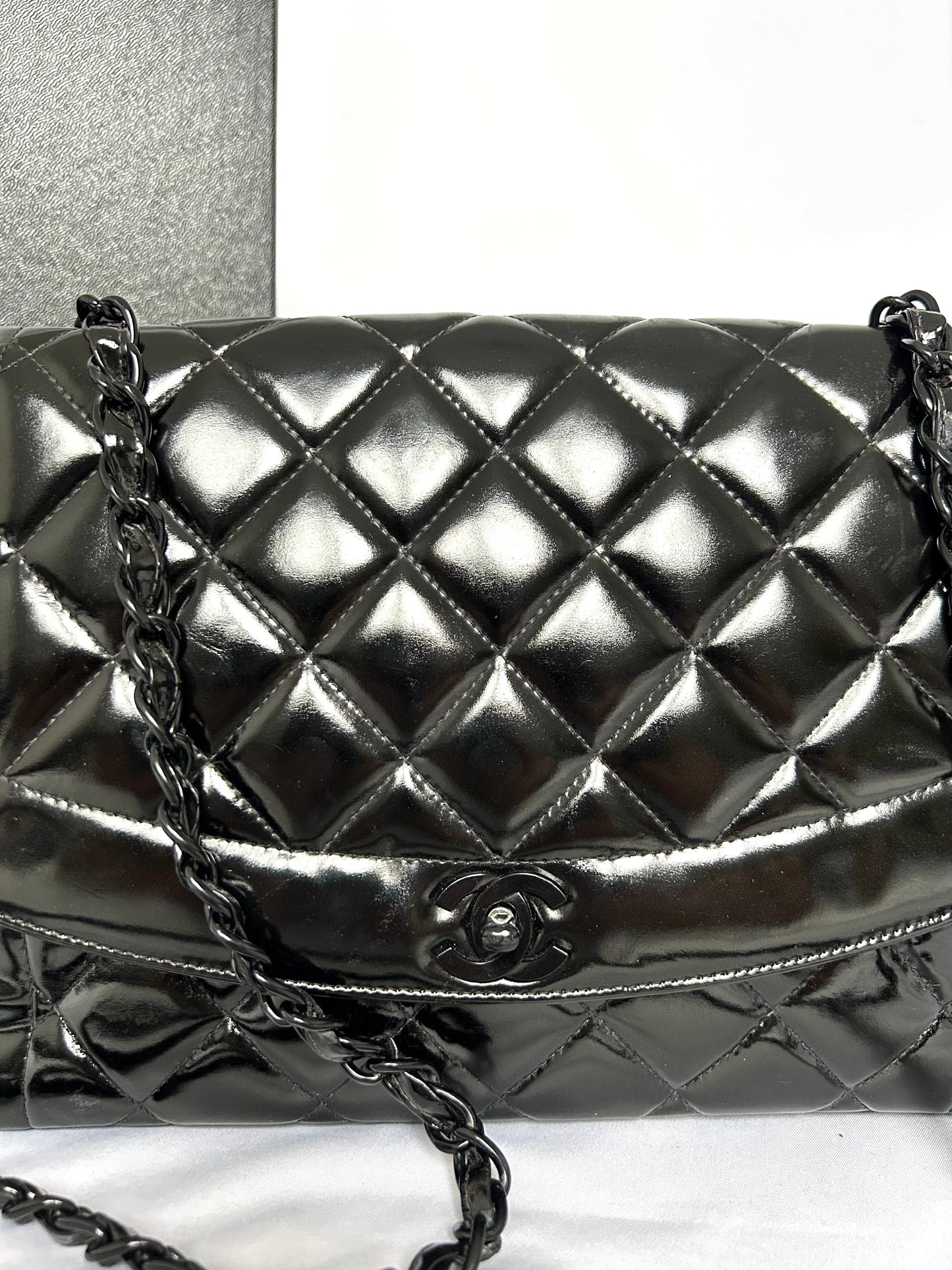 Chanel So-Black Medium Diana Patent Flap Bag