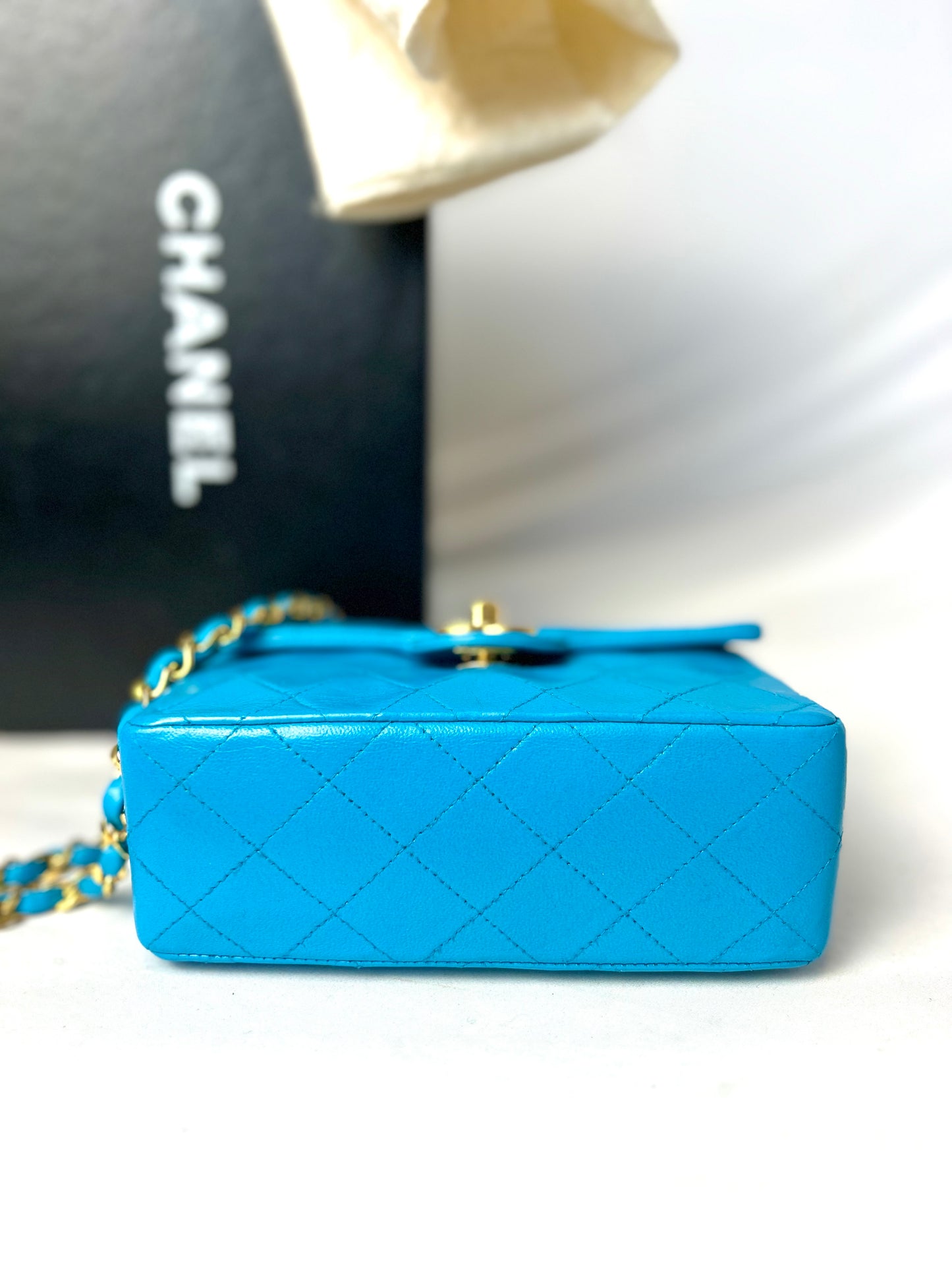 Chanel Aqua Blue Lambskin Mini Square