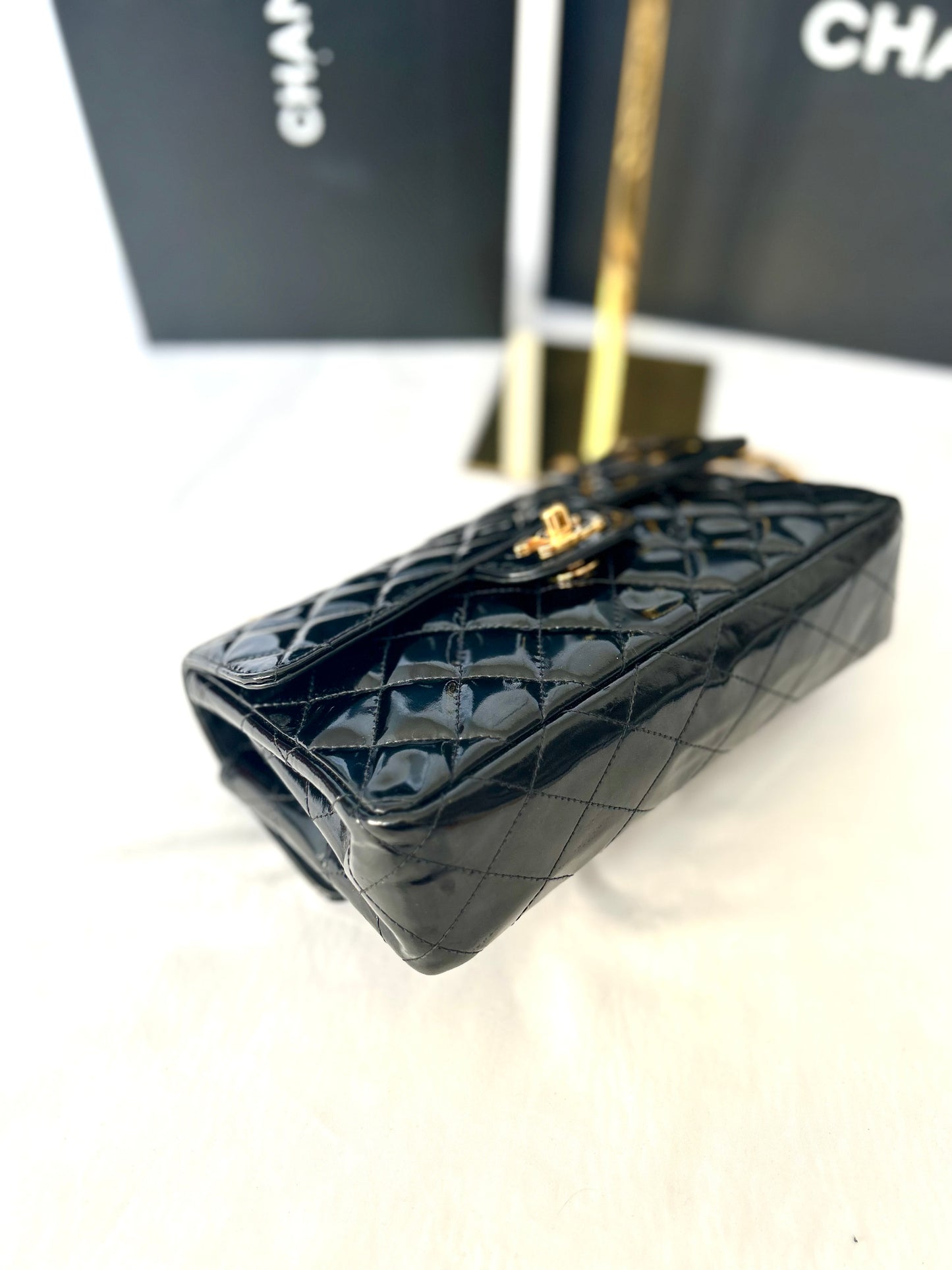 Double Faced Chanel Patent Leather Flap Bag Purse Shoulder Bag