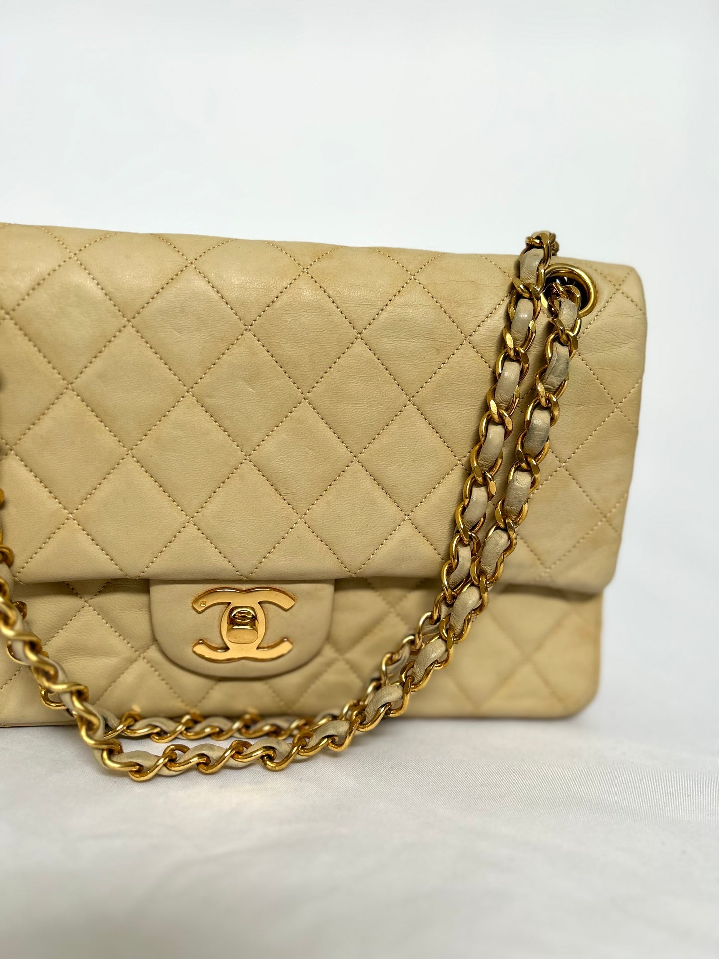 Chanel Beige Lambskin Classic Flap