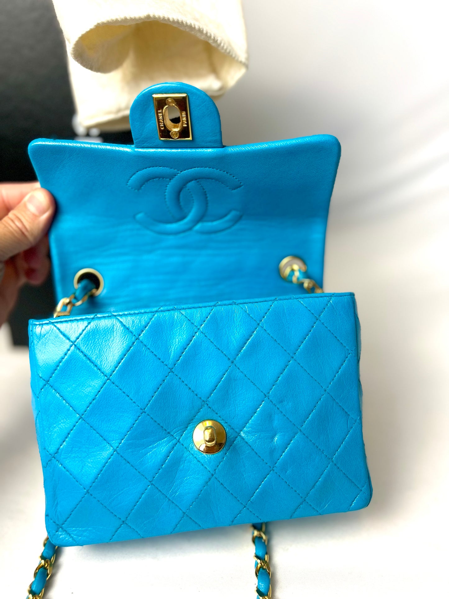 Chanel Aqua Blue Lambskin Mini Square