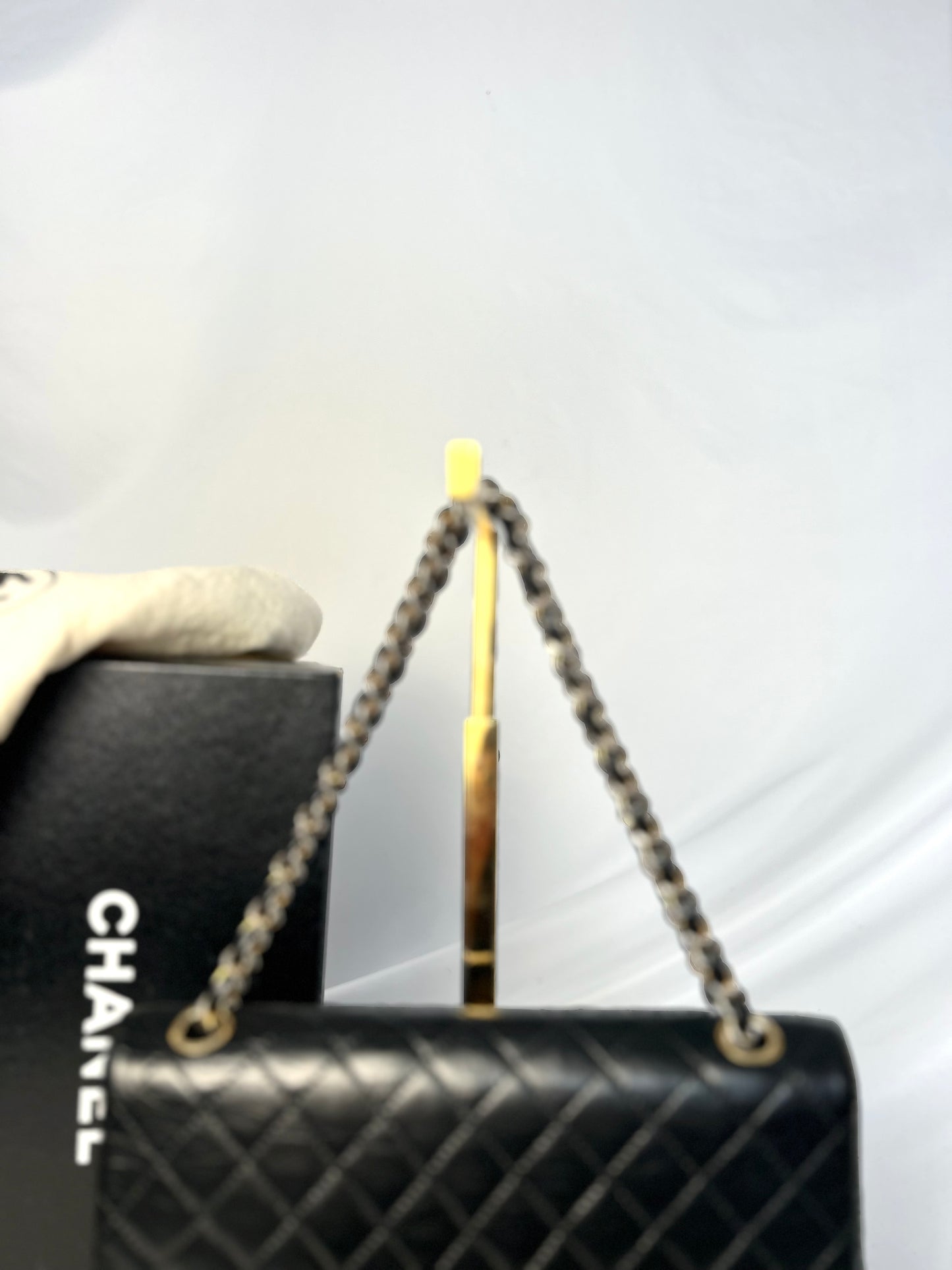 Authentic 1980s Vintage Chanel Black Lambskin Medium Classic Flap