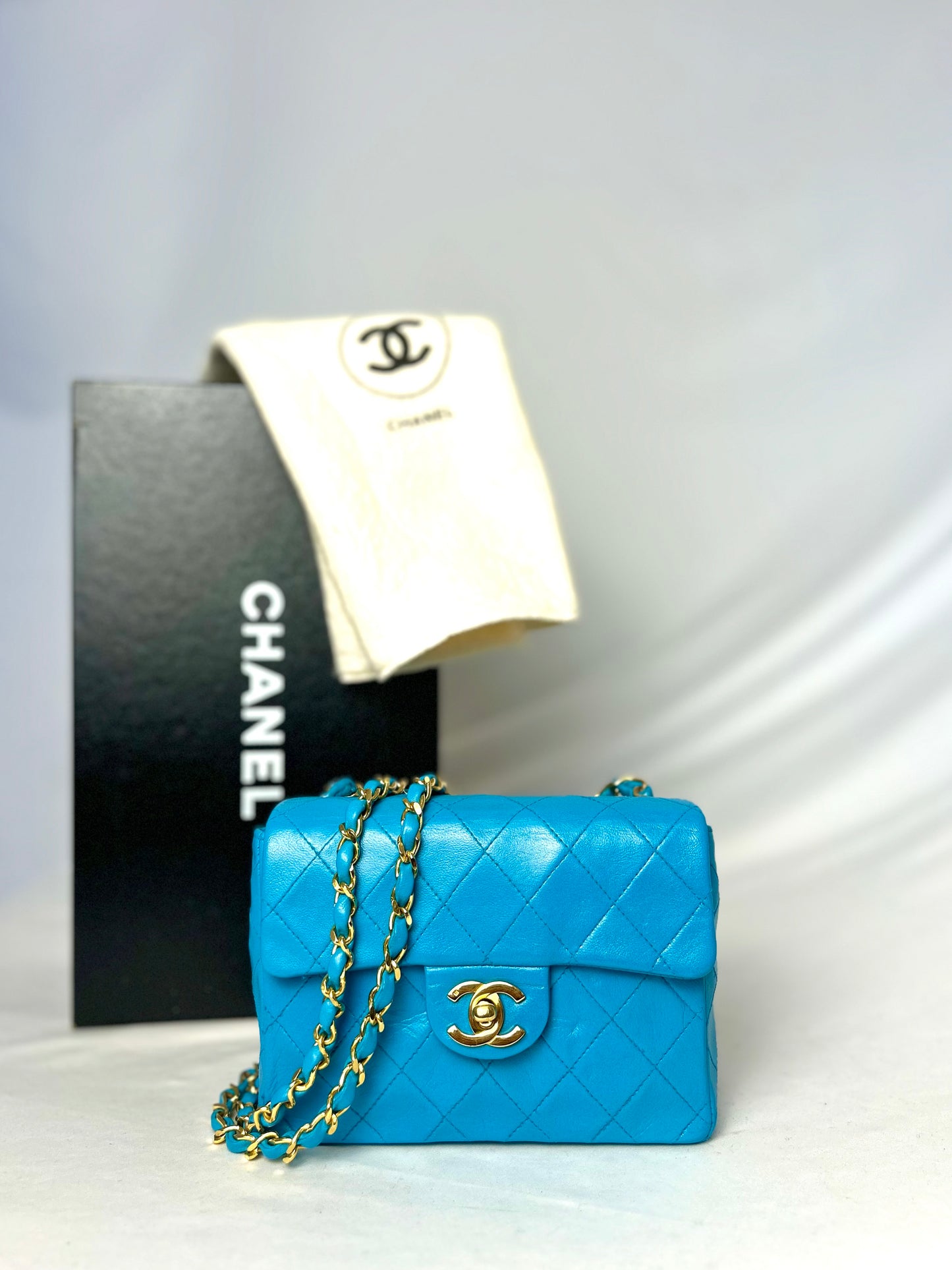 Chanel Aqua Blue Lambskin Mini Square