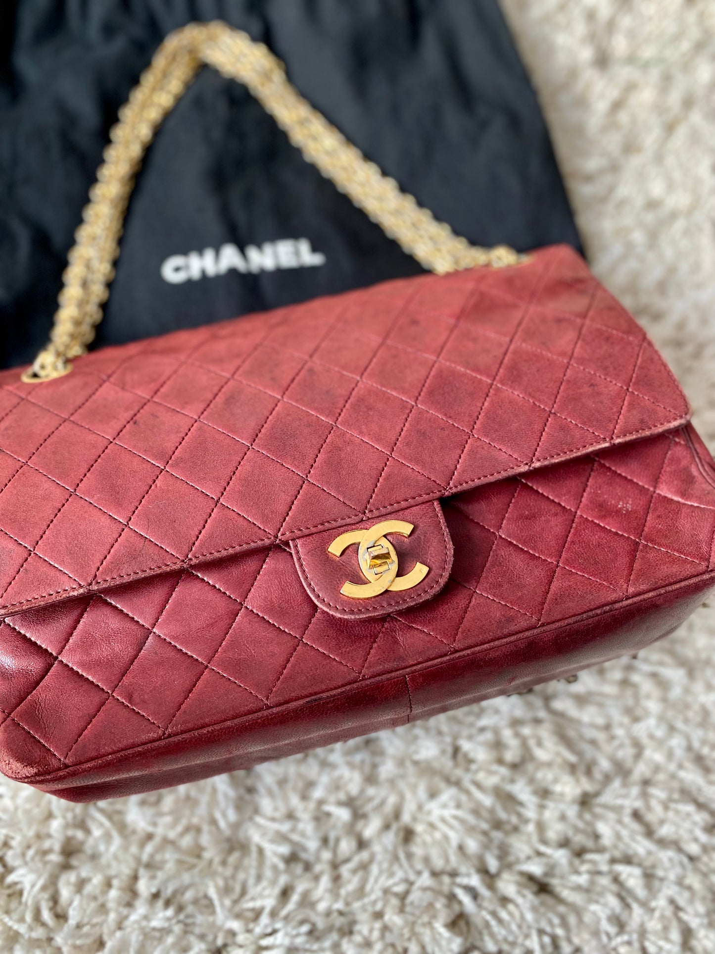 Burgundy Lambskin Chanel Double Flap