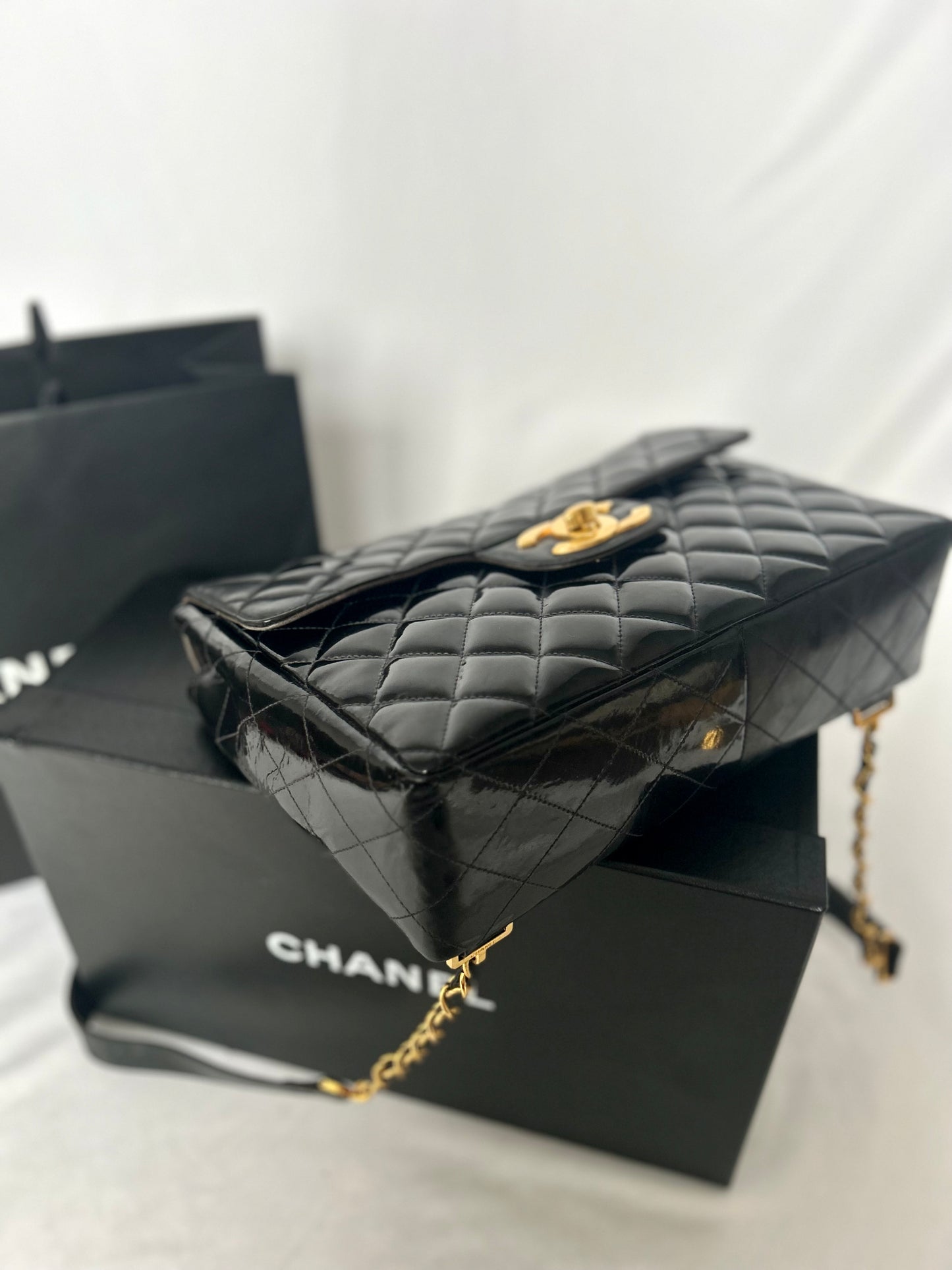 Chanel Patent Leather Jumbo CC Backpack