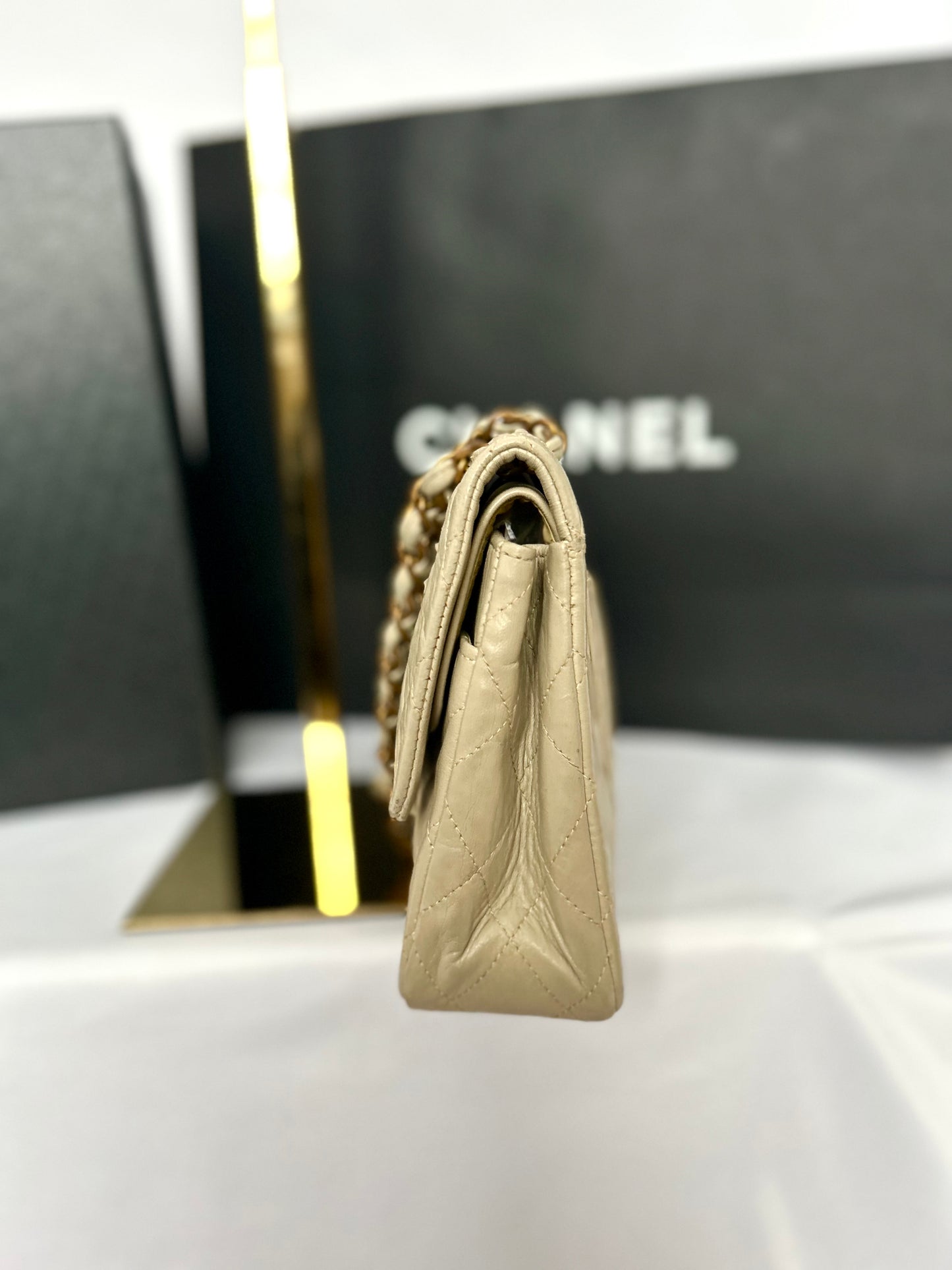 Beige Lambskin Medium Classic Flap