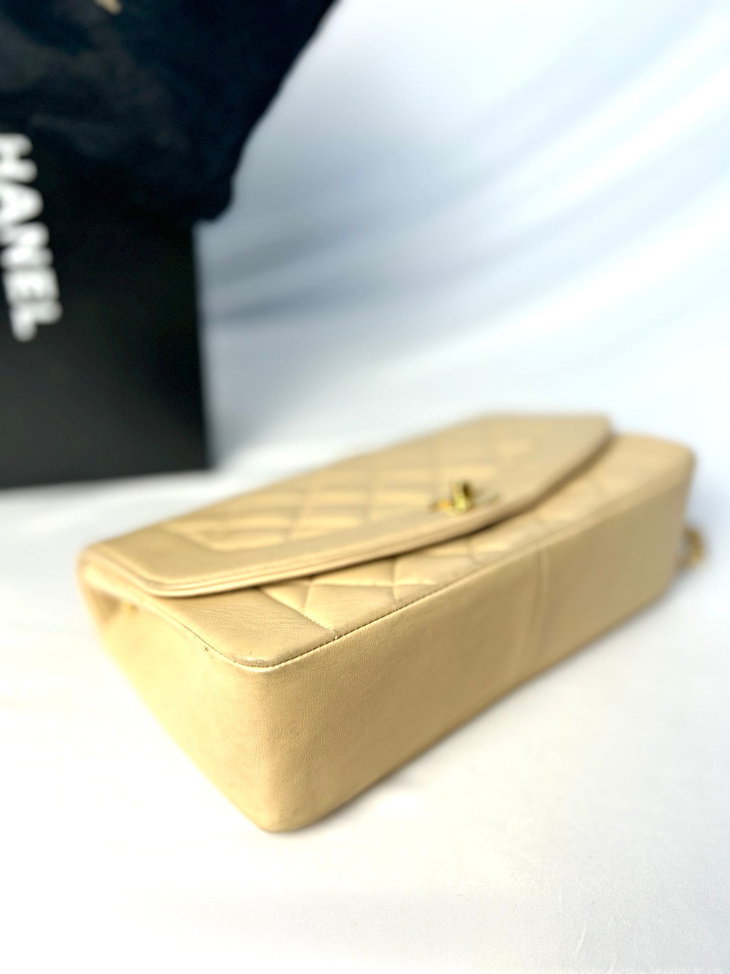 Authentic Vintage Chanel Beige Lambskin Diana Flap Bag