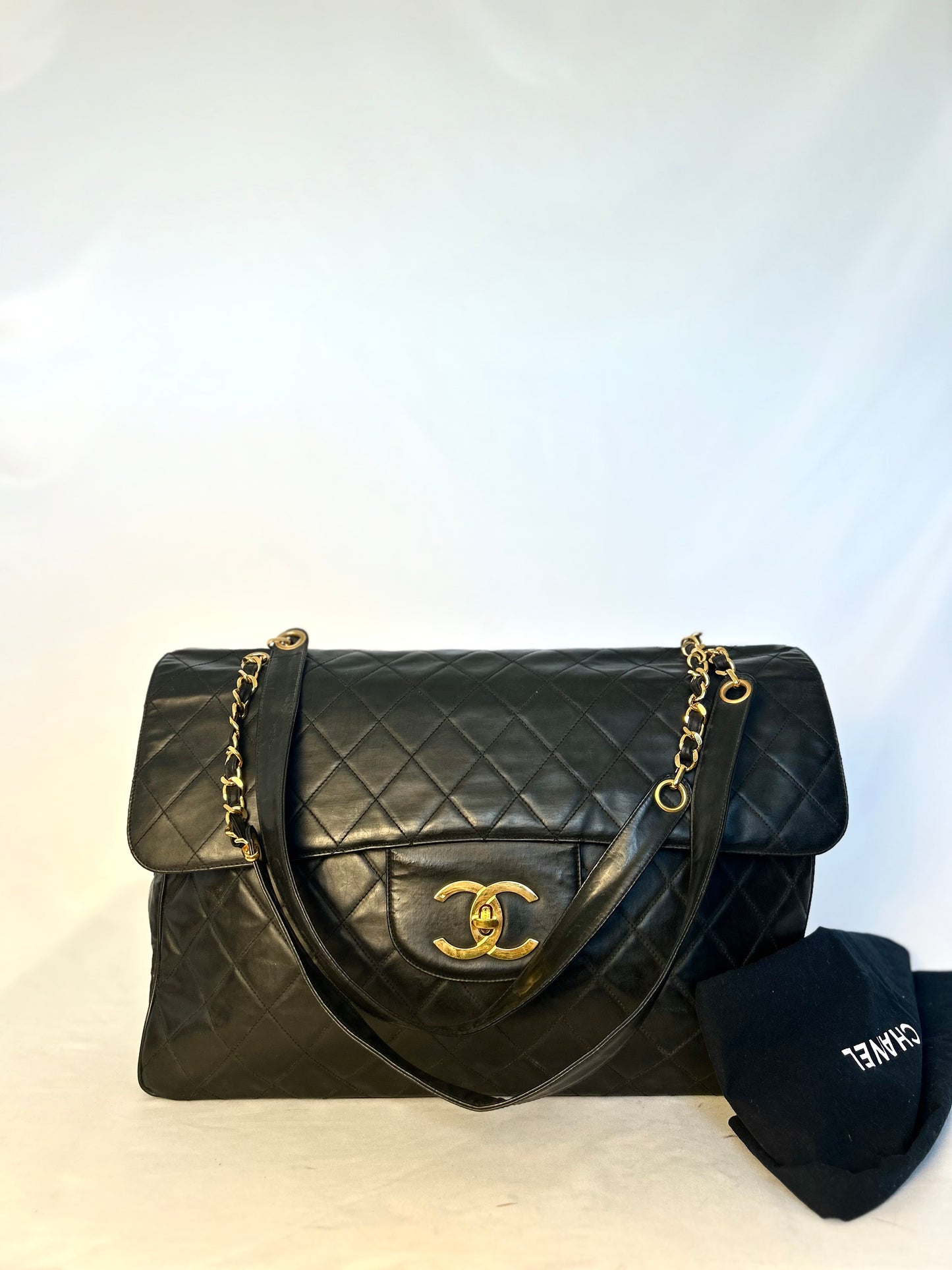 Black Calfskin XXL Supermodel Flap Bag