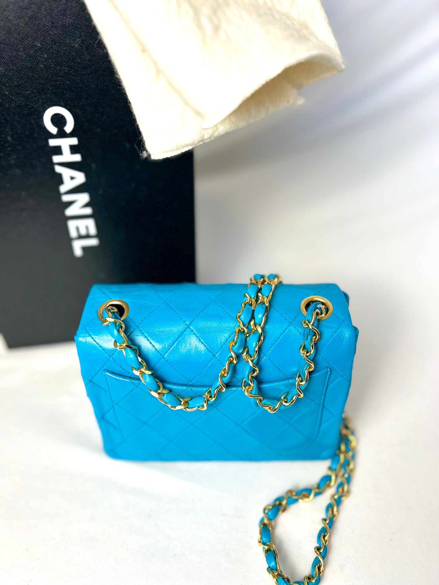 Chanel Aqua Blue Lambskin Mini Square