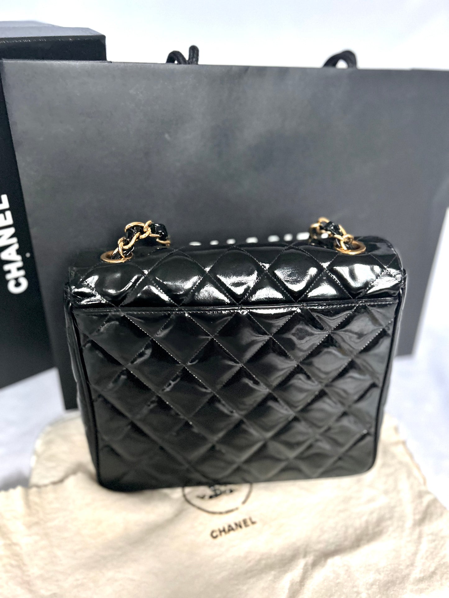 Gorgeous Vintage Black Patent Leather Square Bag